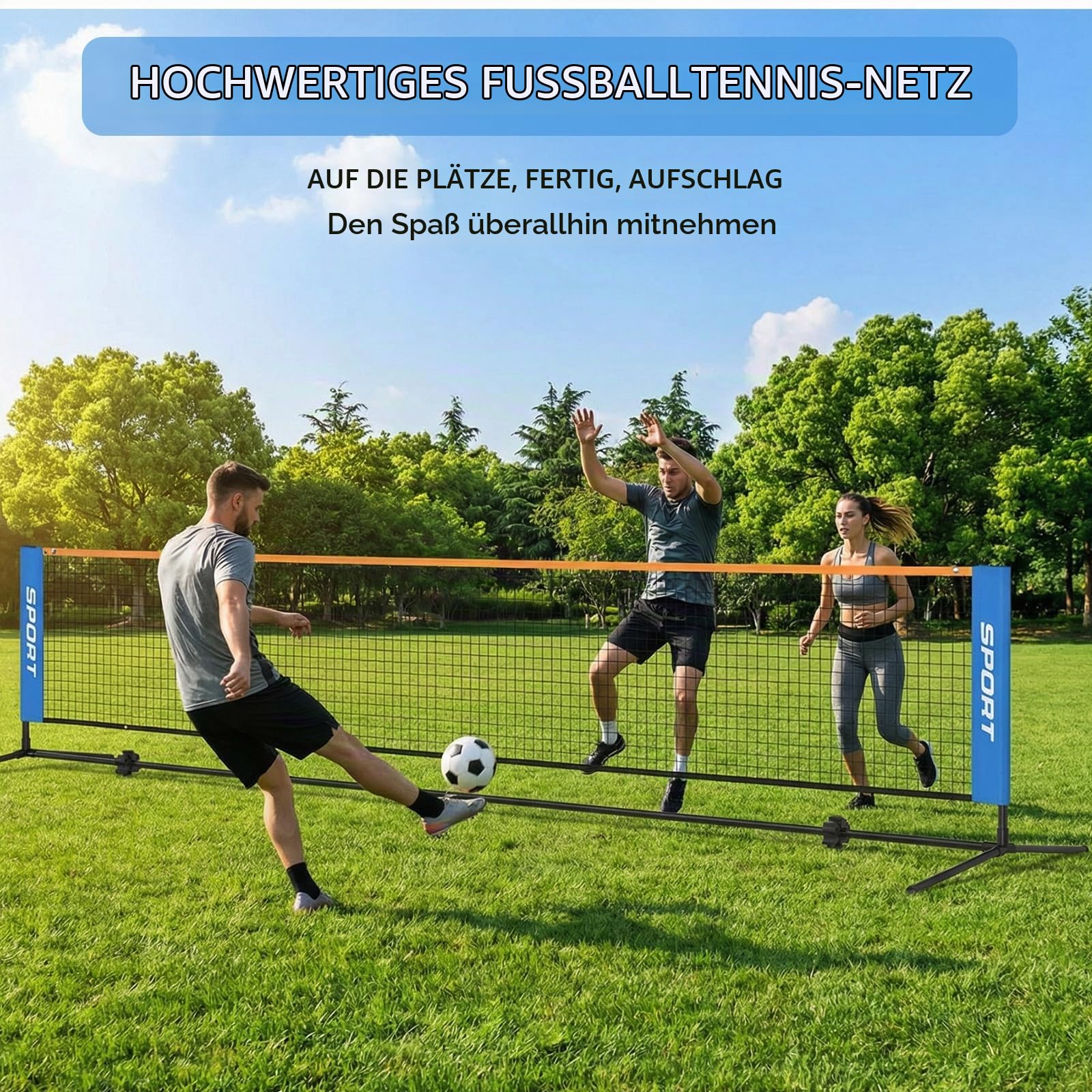 Badmintonnetz Outdoor 400cm | 500 cm Federballnetz, Faltbare Volleyballnetz für Garten, Tennisnetz Höhenverstellbar mit 3 Federbällen & Tragetasche Indoor & Outdoor