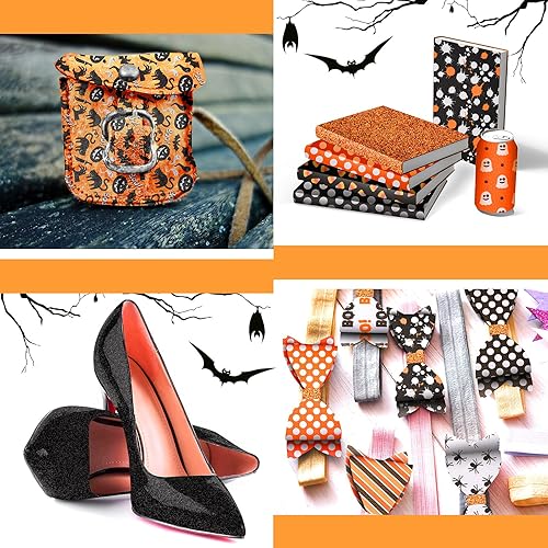 Miniatura 6 de 15 hojas de cuero de Halloween con purpurina sintética para otoño, hoja de cuero sintético, hoja de tela de cuero para manualidades, suministros de