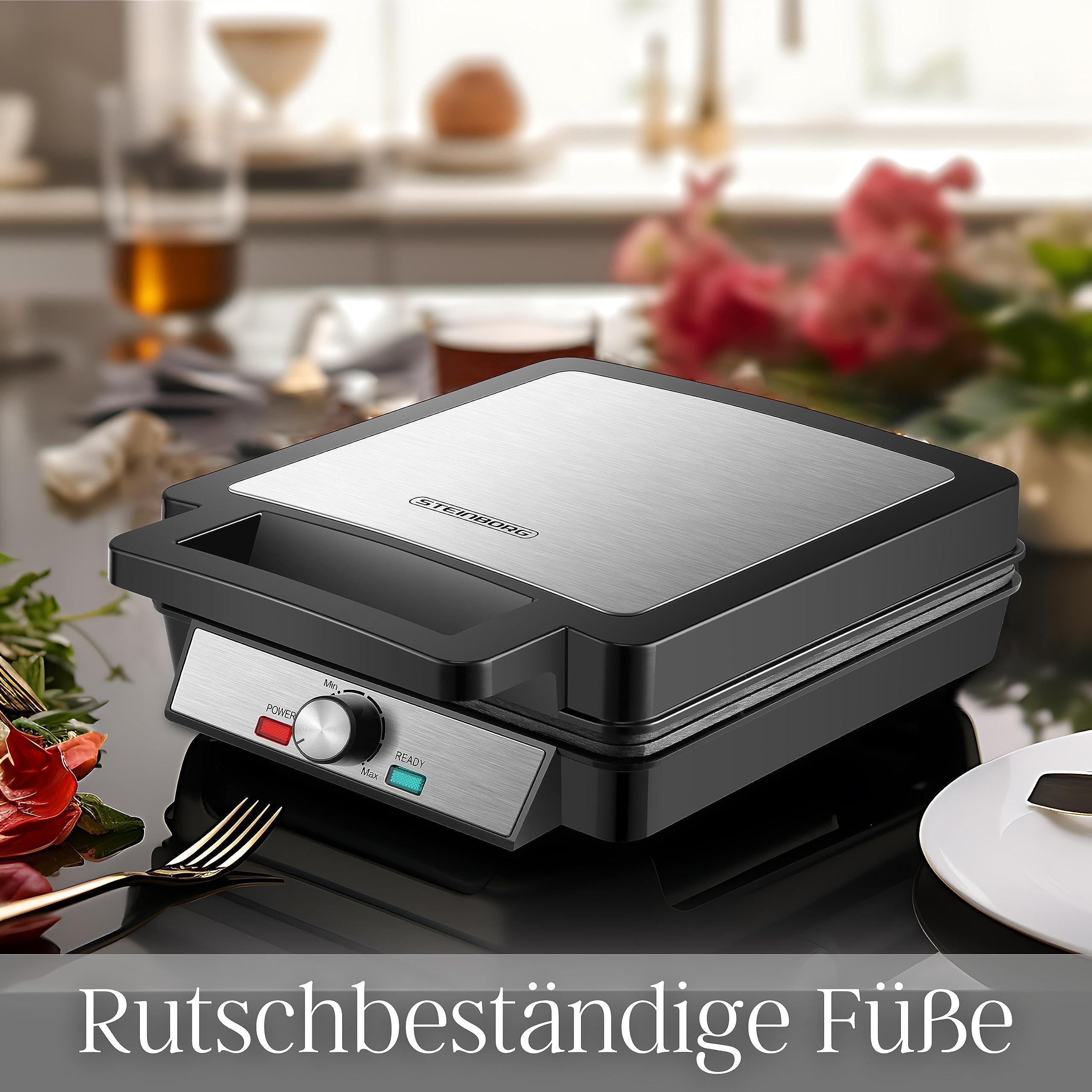 XXL 4er Waffeleisen | 1200 Watt | Waffelautomat | Paninigrill | Waffeltoaster | Waffle Maker | Elektrogrill | XXL Wafflemaker | Waffel Eisen | Waffelmacher