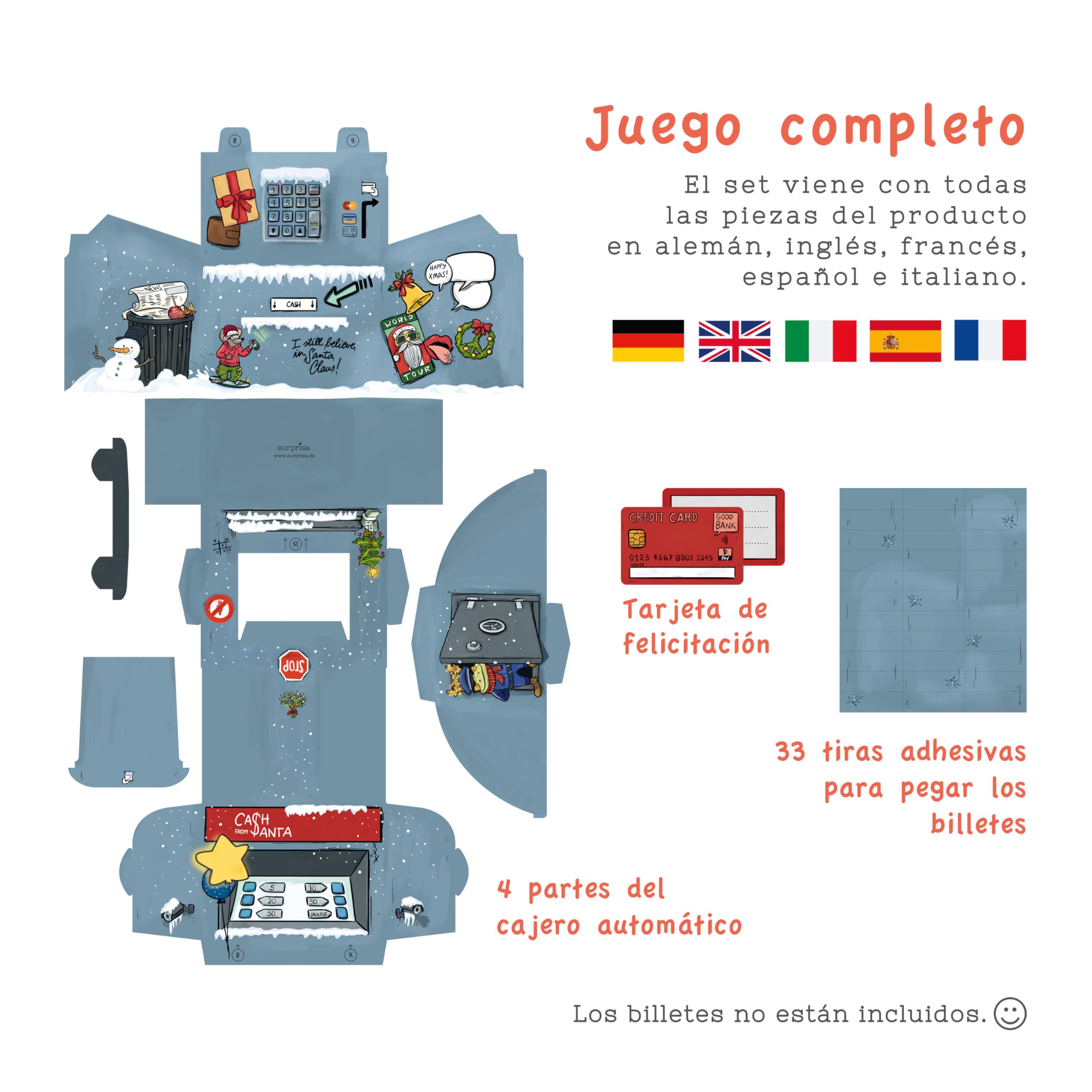 SURPRISA Money O-Mat Xmas Embalaje de Regalo de Dinero - Cajero Automático DIY Creativo, Idea de Regalo Original para Navidad y Ocasiones Especiales - Incluye Diseño Personalizado
