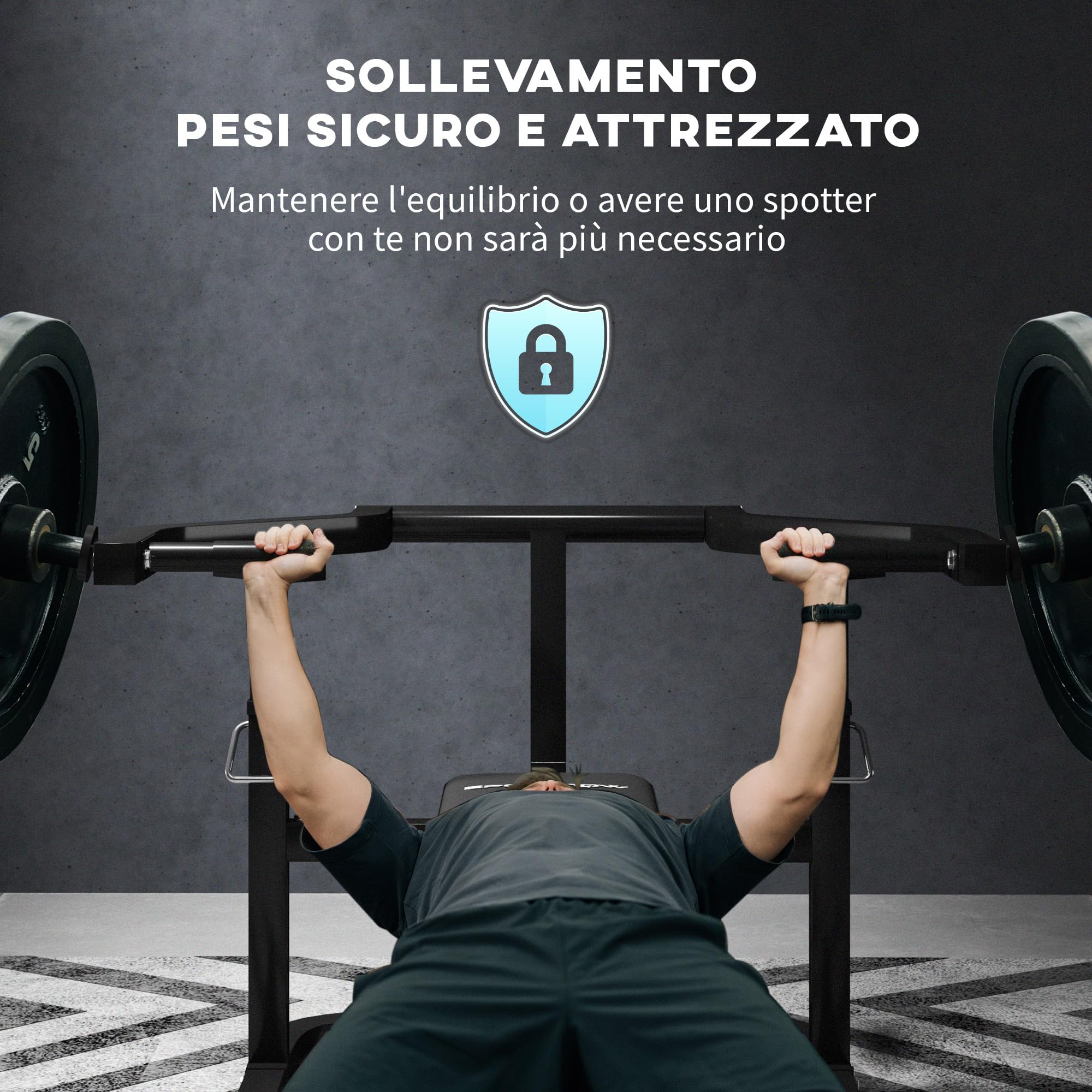 SPORTNOW Panca per Sollevamento Pesi ad Altezza Regolabile, Panca Piana Multifunzione in Acciaio, per Palestra e Casa, 150x150x60-85 cm, Nero