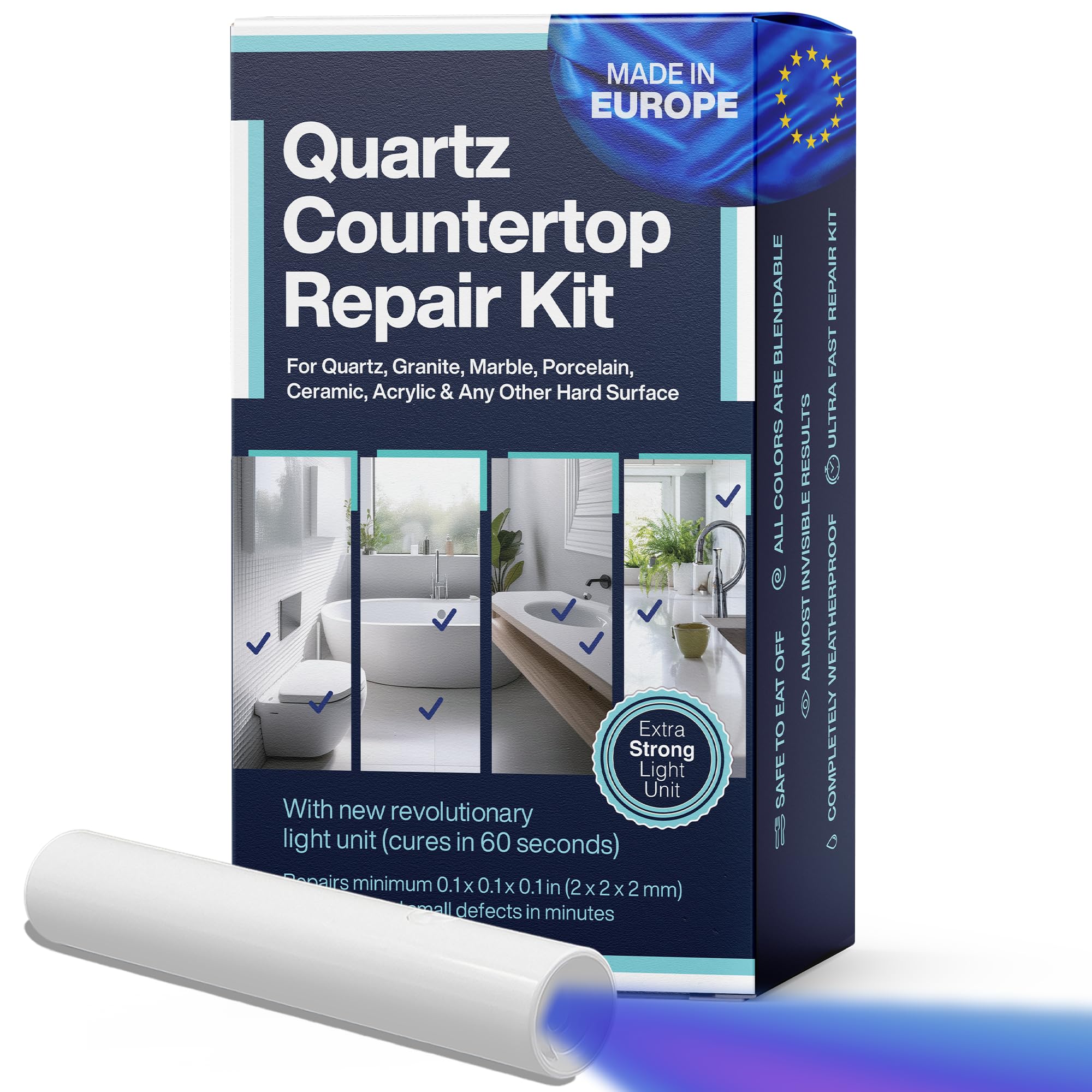 Quartz Countertop Repair Kit DIY (White, Acrylic & Clear)