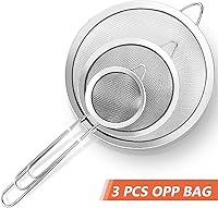 Vista 7 de 3Pcs Super Wire Extra Fine Mesh Strainer with Handle, Small Medium Large Size Sifter Metal Strainer Set, Stainless Steel Sieve Fine Mesh Strainers