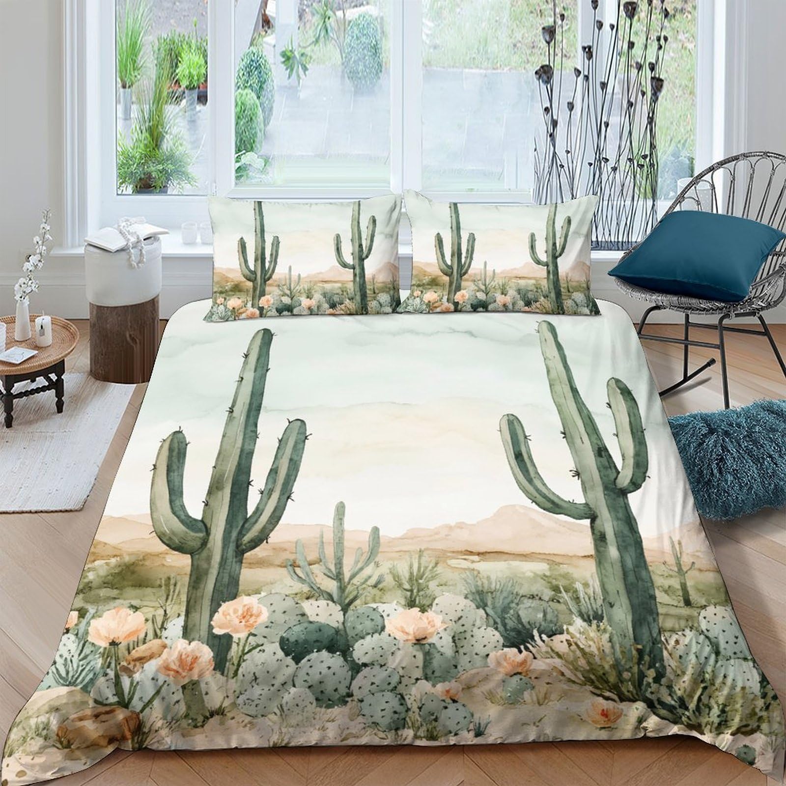 Ctjqhvkz Style-1 3D Printed Cactus Desert Landscape Fitted Sheet Microfiber Soft Breathable Succulent Bed Cover For Bedroom Dorm Home Decor Single（135X200cm）