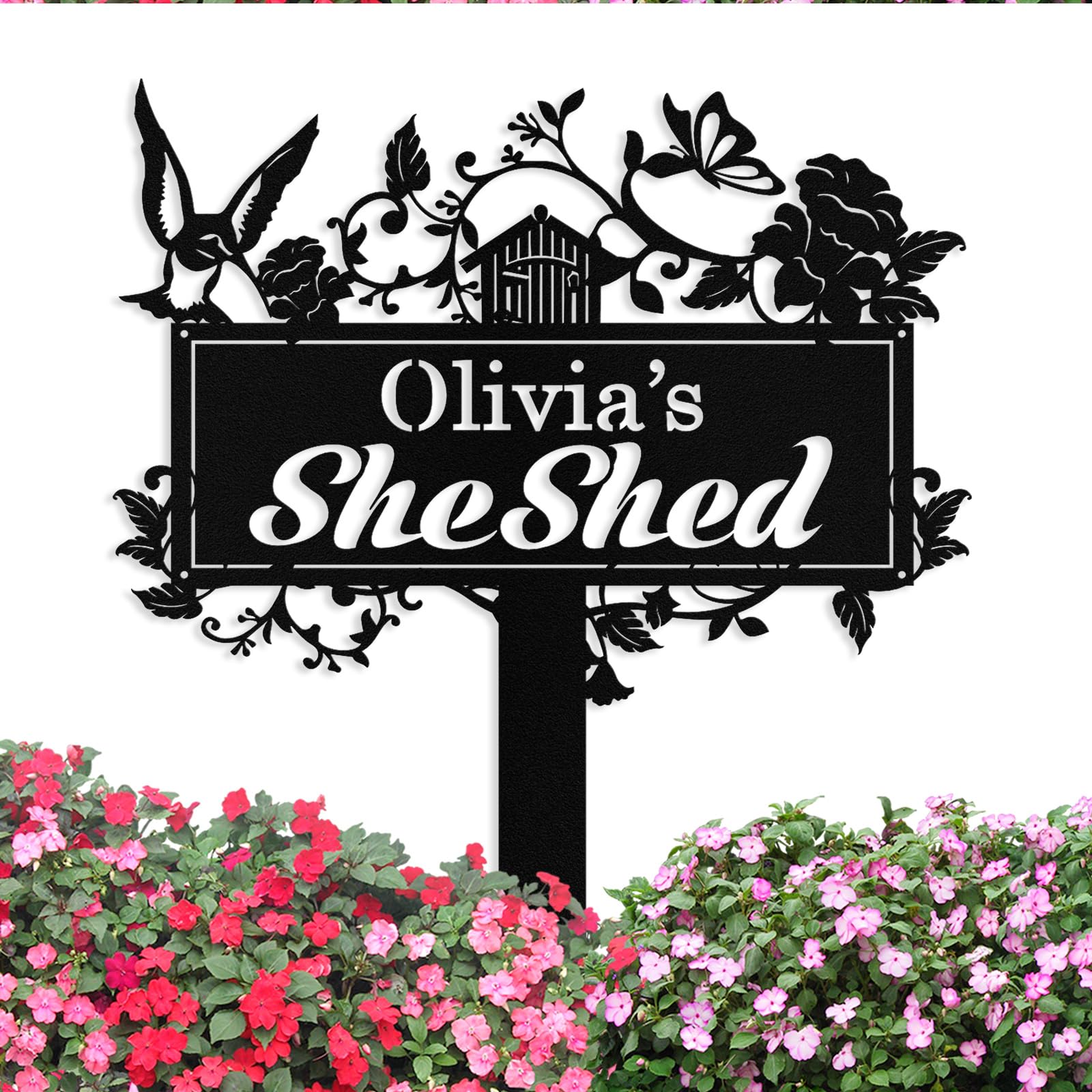 Custom Metal Garden Signs with Stake, Personalized Garden Signs for Outside, Customized Garden Name Sign for Yard Lawn Outdoors Decor Gardening Gifts for Moms Grandmas Gardeners