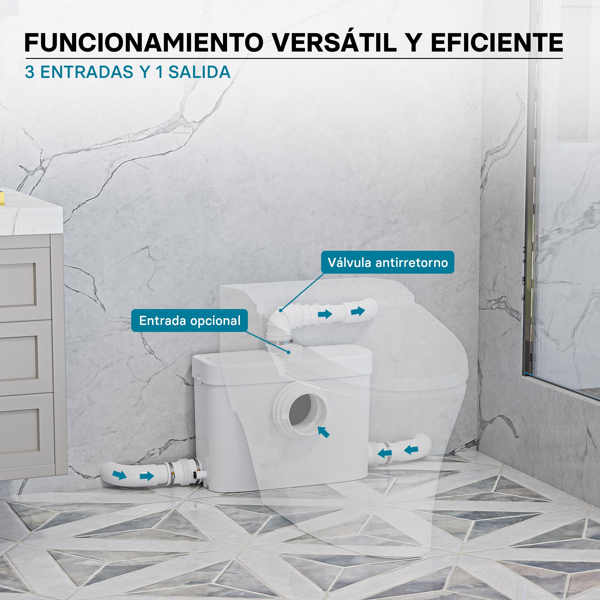 XPOtool Triturador Sanitario 3/1 con conexión frontal 450W vacuación aguas residuales y fecales WC