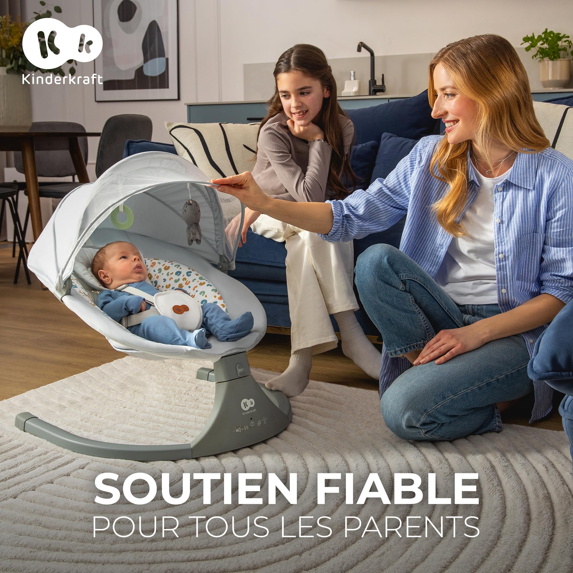 Kinderkraft LUMI 2 Transat bébé, Balancelle bebe electrique de La Naissance à 9 Mois, Réglable hauteur, 5 modes du balancement, 12 mélodies, Arche avec jouets, Gris foncé