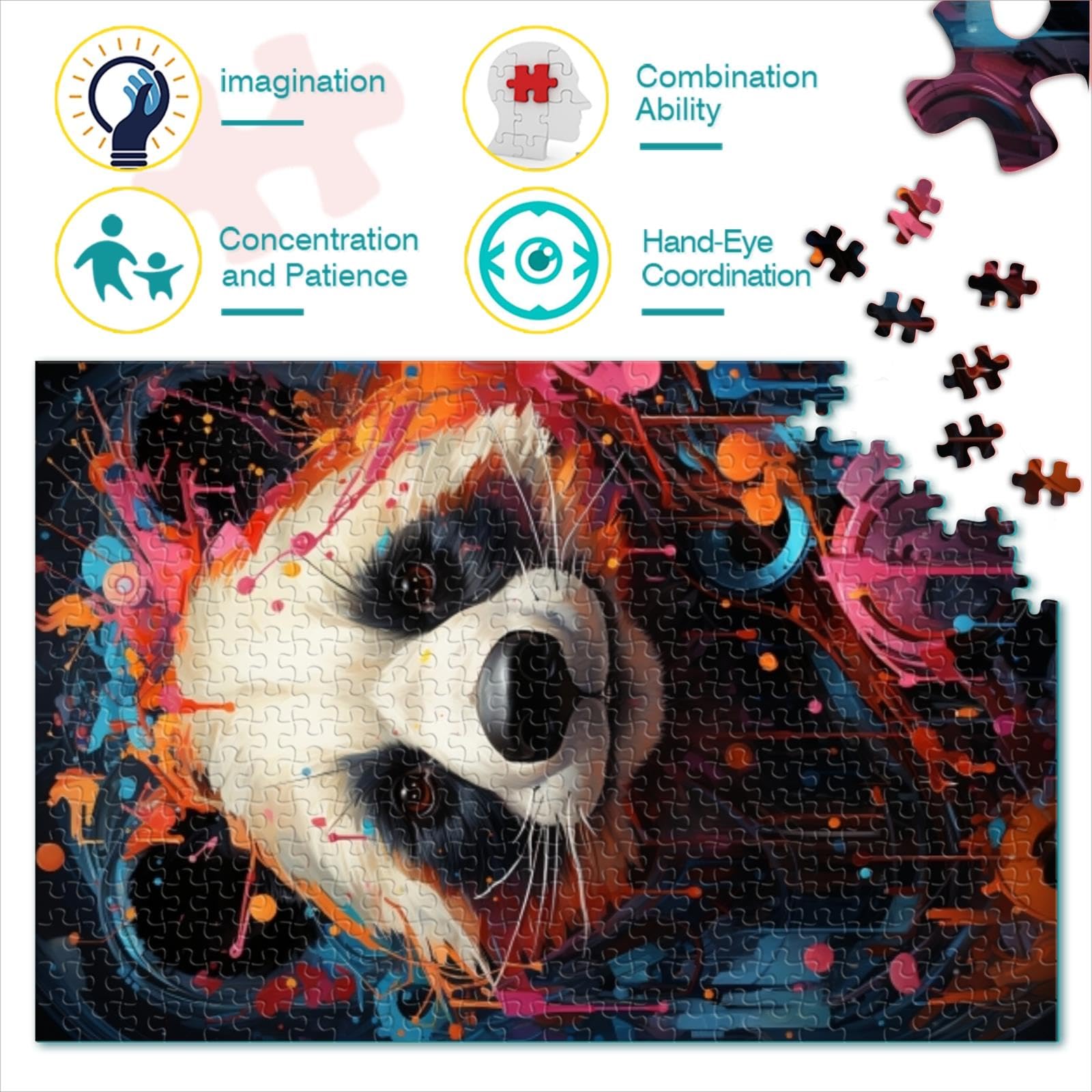 1000 Pezzi Adulti Puzzle Difficili Puzzle Panda Rosso Colorato Gioco Puzzle in Legno Giocattoli Adulti Puzzle Famiglie Puzzle Regalo Giochi Educativi （38x52 cm）