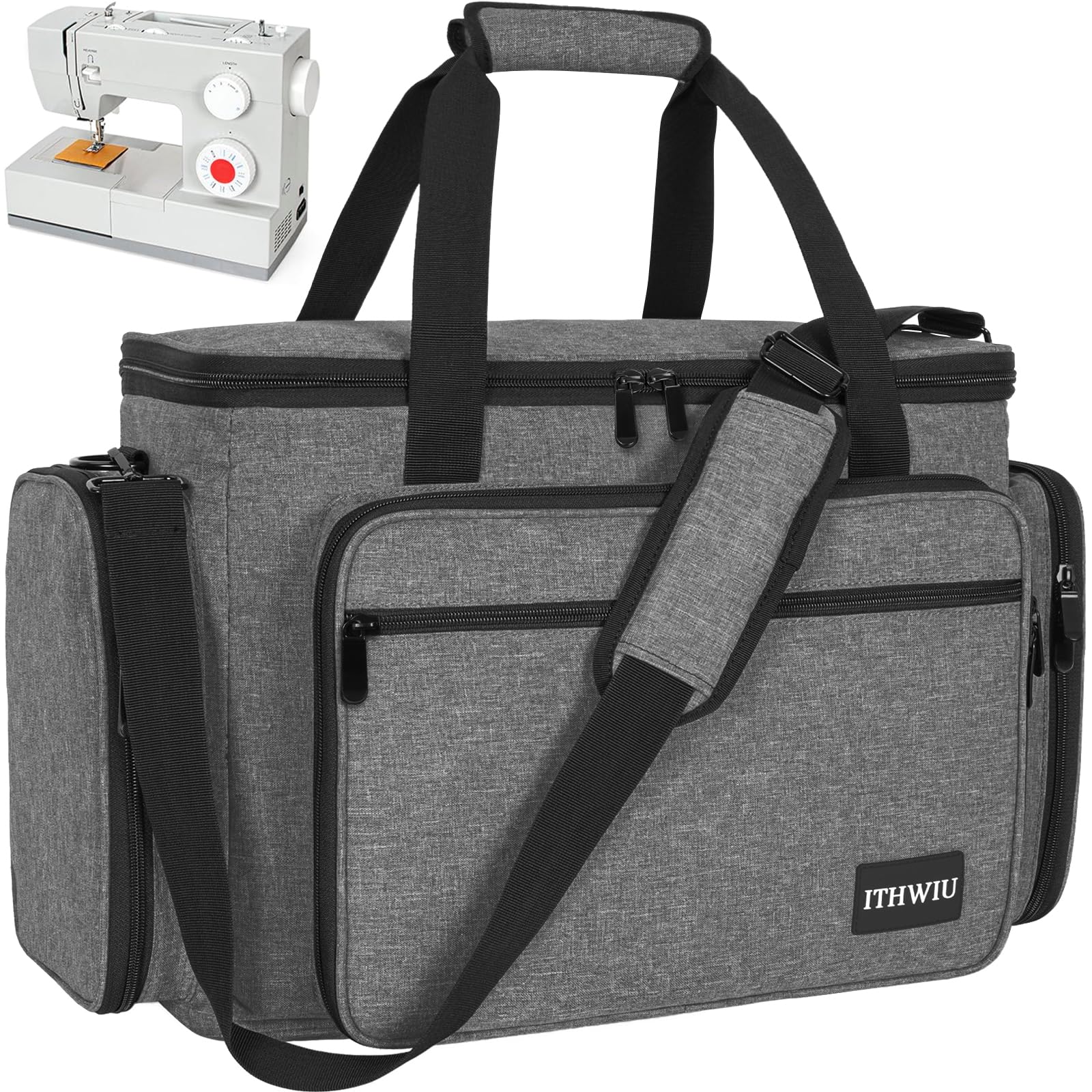 Sac de Machine à Coudre avec Multiples Compartiments de Rangement, Gris | Sac Machine à Coudre avec Insert Rembourré Amovible, Compatible avec la Plupart des Machines à Coudre Domestiques Standard