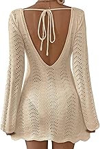 Womens Swimsuit Cover Up Long Sleeve Crochet Bathing Suit Mesh Backless Cover Ups Summer Beach Vacation Outfits 2025