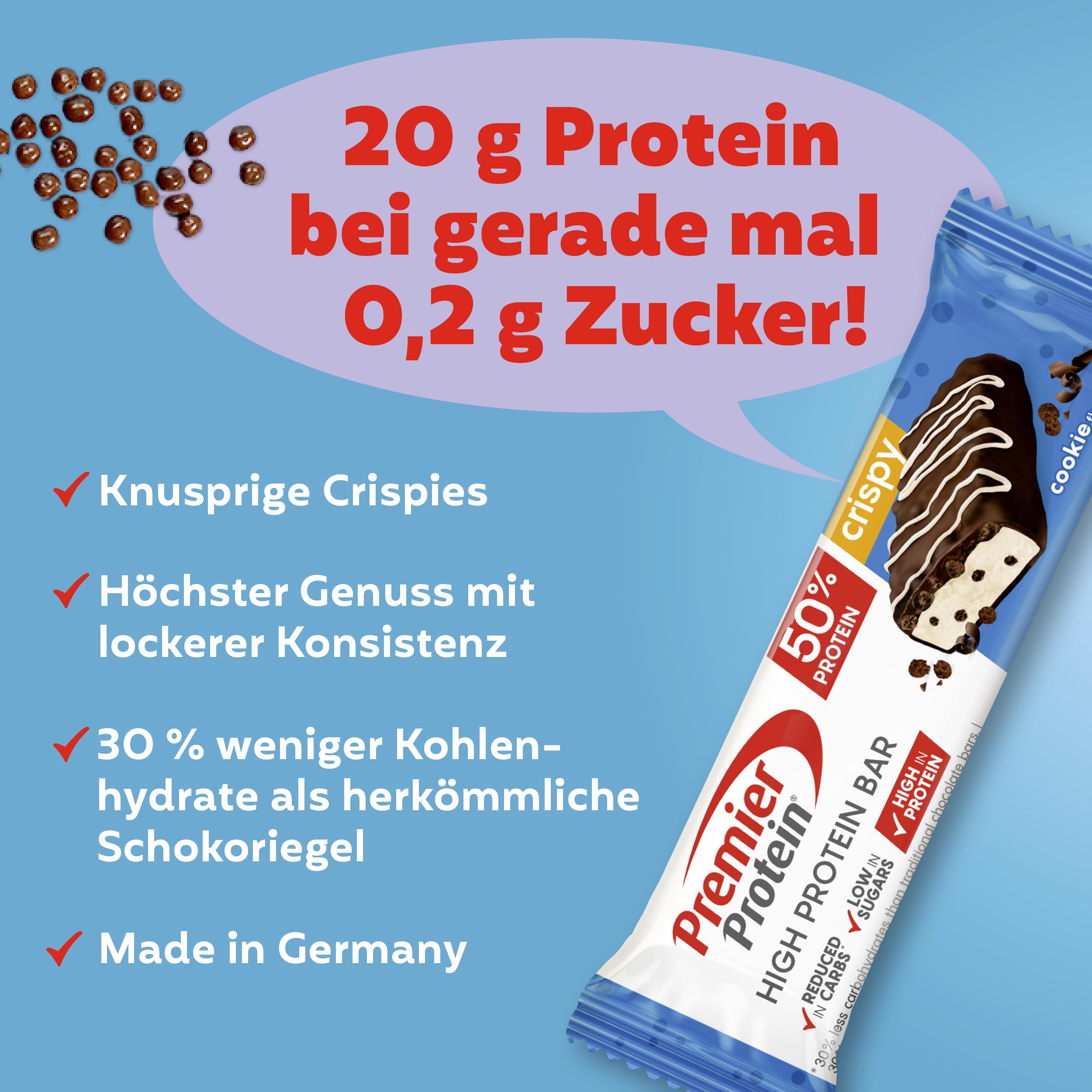 Premier Protein High Protein Bar Crispy Bundle – Crispy Peach (16x40g) + Crispy Cookie (16x40g)