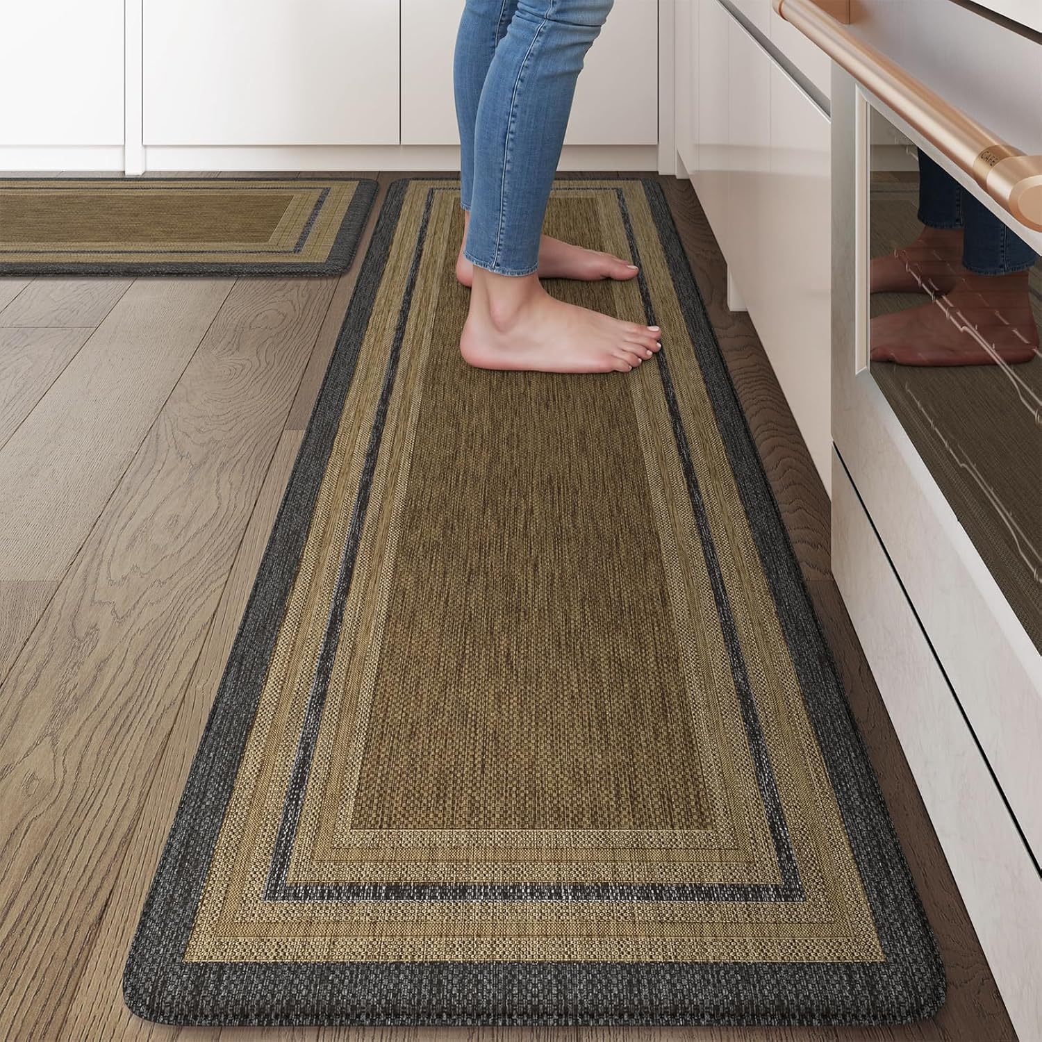 KIMODE Anti Fatigue Mats for Kitchen Floor 17.3″x29″+17.3″x59″, Farmhouse Kitchen Rugs Sets of 2, Memory Foam Kitchen Mats for Floor, Comfort Standing Mats for Laundry Office Sink Desk Grey/Brown KIMODE Anti Fatigue Mats for Kitchen Floor 17.3″x29″+17.3″x59″, Farmhouse Kitchen Rugs Sets of 2, Memory Foam Kitchen Mats for Floor, Comfort Standing Mats for Laundry Office Sink Desk Grey/Brown
