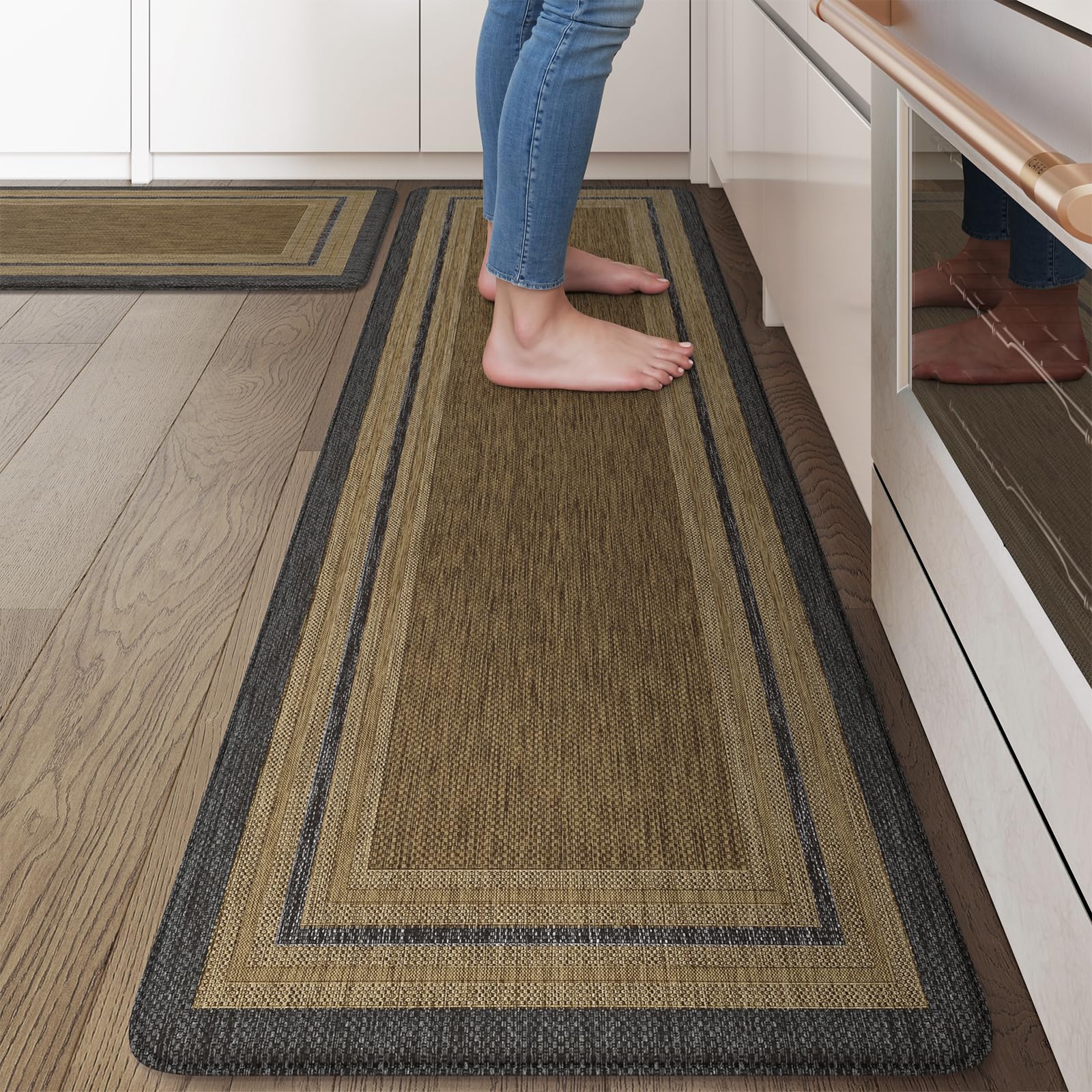 KIMODE Anti Fatigue Mats for Kitchen Floor 17.3"x29"+17.3"x59", Farmhouse Kitchen Rugs Sets of 2, Memory Foam Kitchen Mat for Floor, Comfort Standing