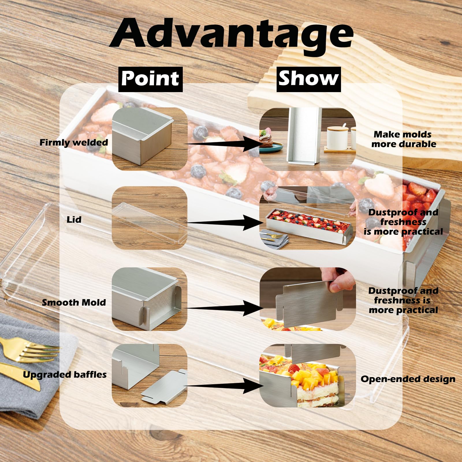 Genérico Molde Rectangular De Aleación De Aluminio para Tiramisú, con Marco Desmontable, Antiadherente Y Fácil De Desmoldar, con Tapa Protectora De Acrílico, Apto para Hornear Tarta De Queso