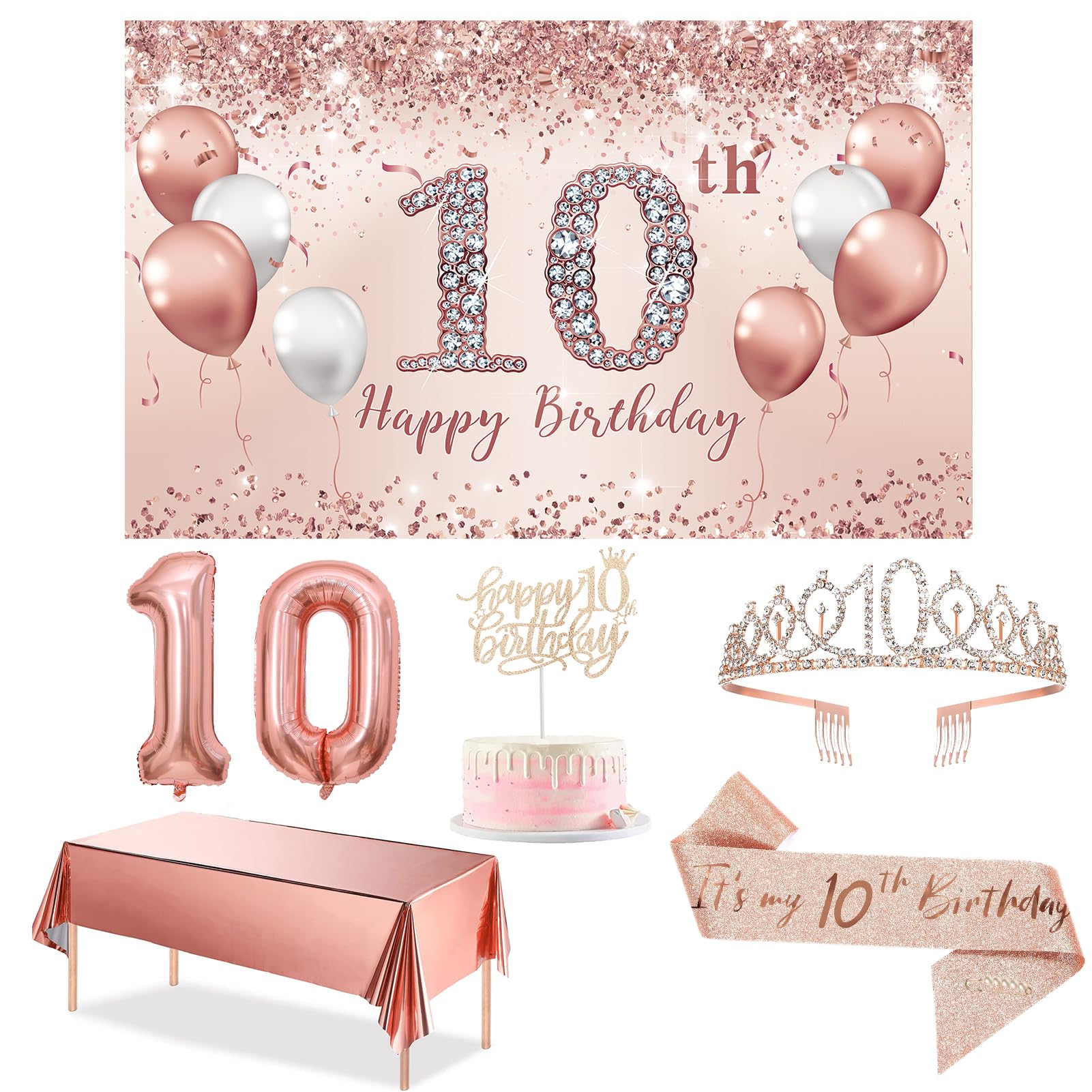 Decoraciones De Cumpleaños Número 10 Rosa Y Rosa Para Niñas, Pancarta De Feliz Cumpleaños De 10 Dígitos De Doble Dígito, Fondo Grande De 10 Años De Edad, Suministros De Fotografía De