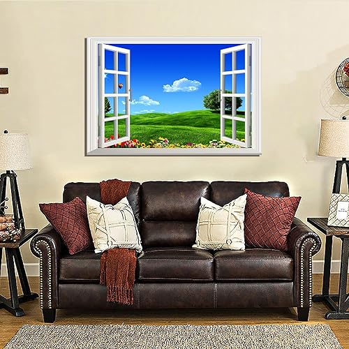 Miniatura 3 de Scenery Outside The Window Window Landscape Spring Hills Grassland Flower Wall Art Blue Sky White Cloud Wall Decoration Canvas Printing Poster Home