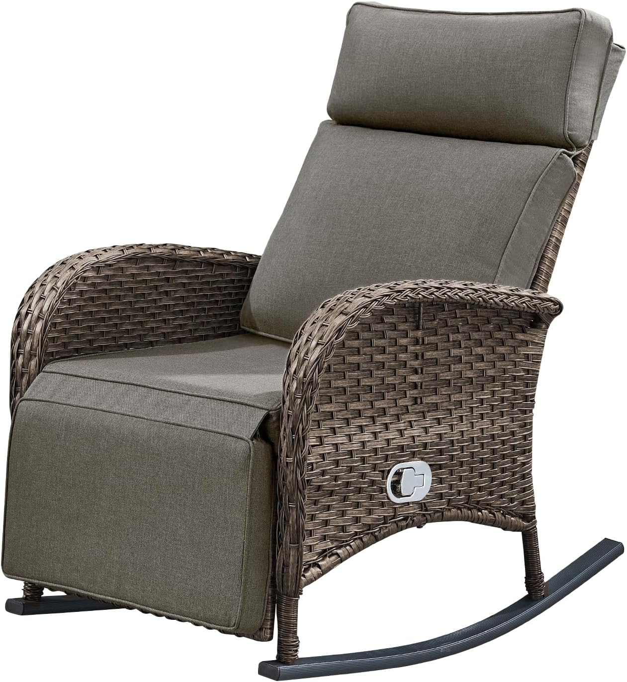 Outdoor Recliner Chairs with Adjustable Backrest&Ottoman - Set of 2 Dural-Adjust High Back Brown Wicker Patio Lounges Rattan Reclining Chairs for Porch Poolside Sunbathing - Navy Blue