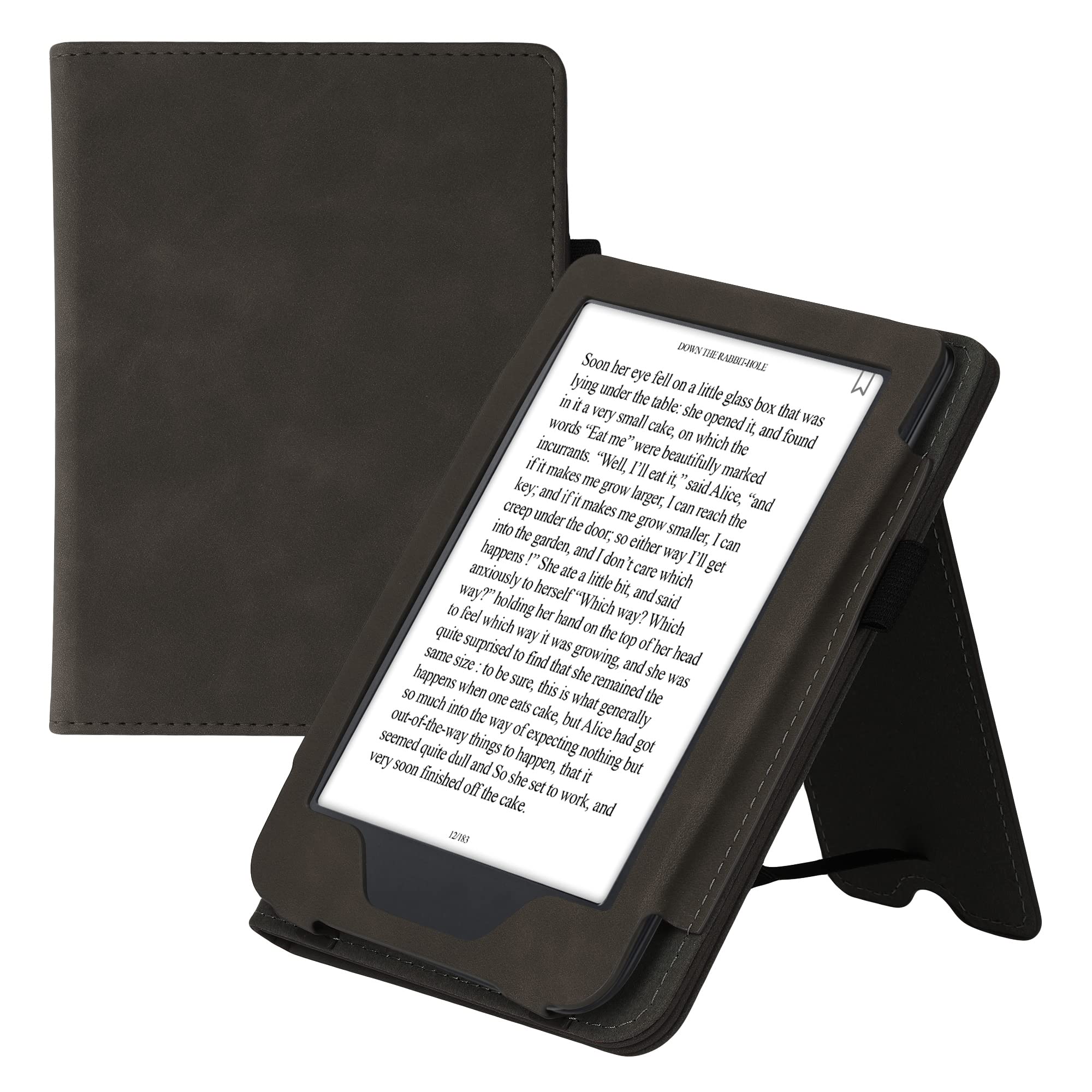 kwmobile Case Compatible with Kobo Clara 2E / Tolino Shine 4 - Cover Faux Nubuck Leather e-Reader Flip Case - Dark Grey