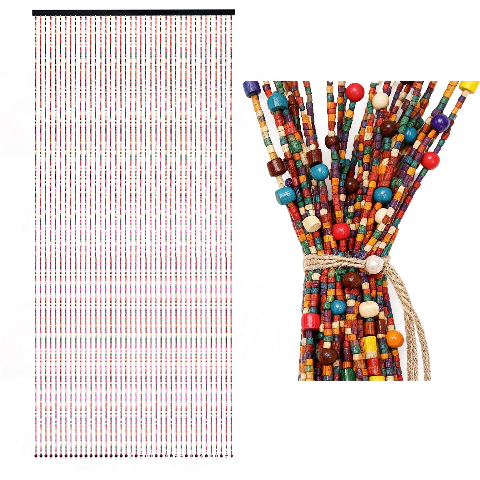 Cortina De Cuentas para Puerta De BalcóN, 90x195 Cm Cortina De Cuentas ProteccióN contra Insectos 41 Hebras Cortinas De Cuenta Cortinas De Bambú Bohemio ArtesaníA para Ventana Entrada BañO