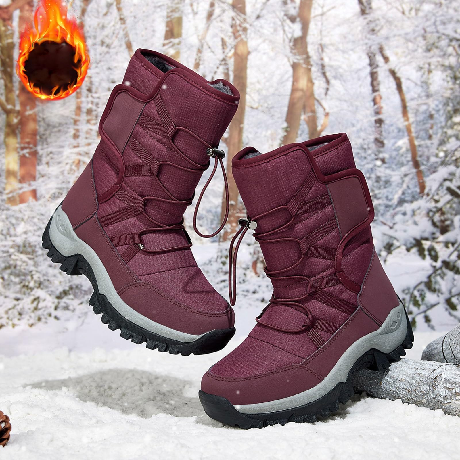 Stivali da Neve Donna Outdoor Suola Spessa Foderati Caldi | Suola Spessa e Fodera Calda per Outdoor, Stivali Donna Resistenti per Neve, Viaggi e Montagna