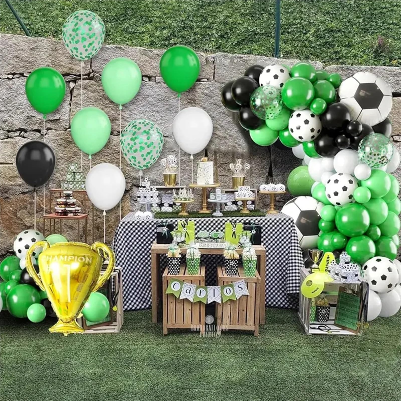 121 Uds. Kit de arco guirnalda globos látex negro, blanco y verde con tema fútbol for decoración fiesta cumpleaños boda para Fiestas