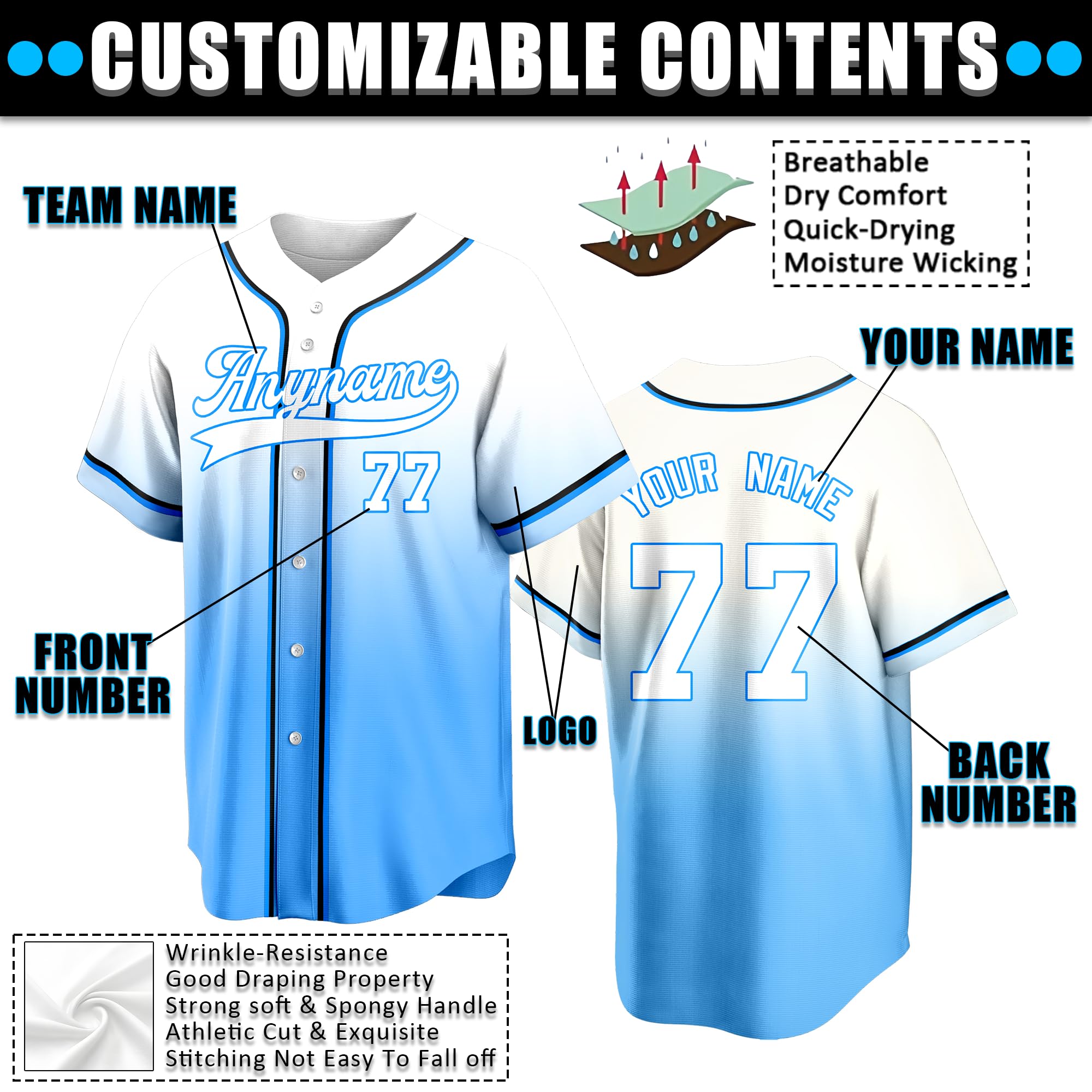 Custom Baseball Jersey Printed Stitched Names Numbers Logo Personalized Baseball Jersey for Men Women Youth Sports Fans