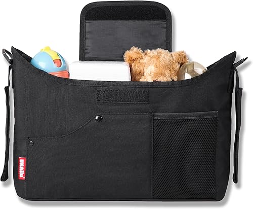 unailu Organizador universal para cochecito con 2 portavasos, bolsillo para llaves y bolsa de almacenamiento expandible, se adapta a cochecito como