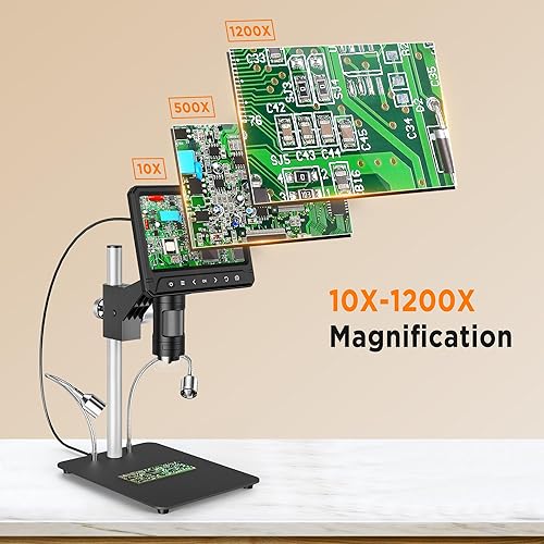 Miniatura 3 de Microscopio digital con pantalla de 7 pulgadas, microscopio de monedas 1080P 1200X con sensor de cámara de 12MP, microscopio de soldadura para