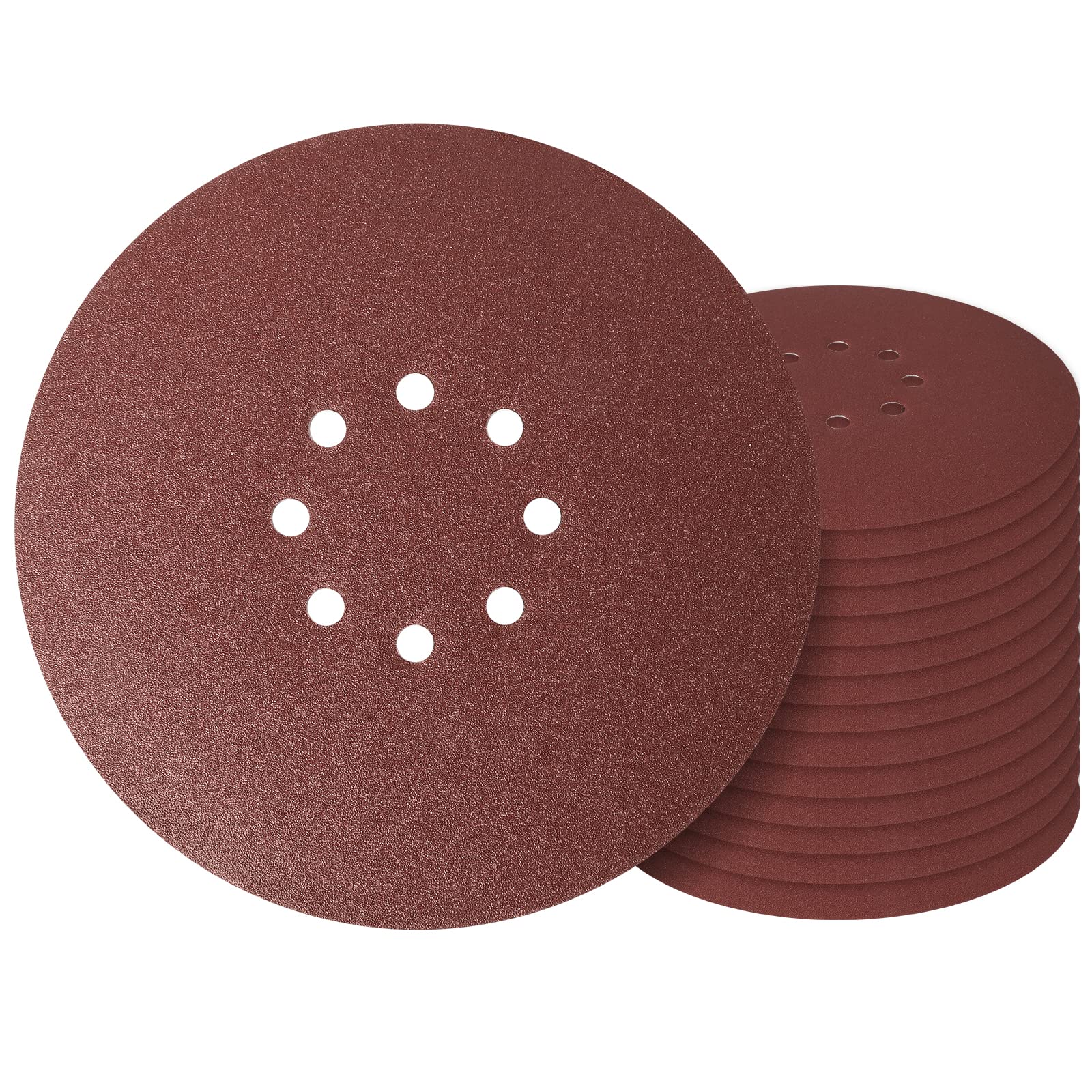 9 Inch 8 Hole Sanding Disc, GOH DODD 120 Grit 15 Pieces Hook and Loop Sandpaper Aluminum Oxide Sanding Pads Sand Paper for Drywall Sander Wood Metal