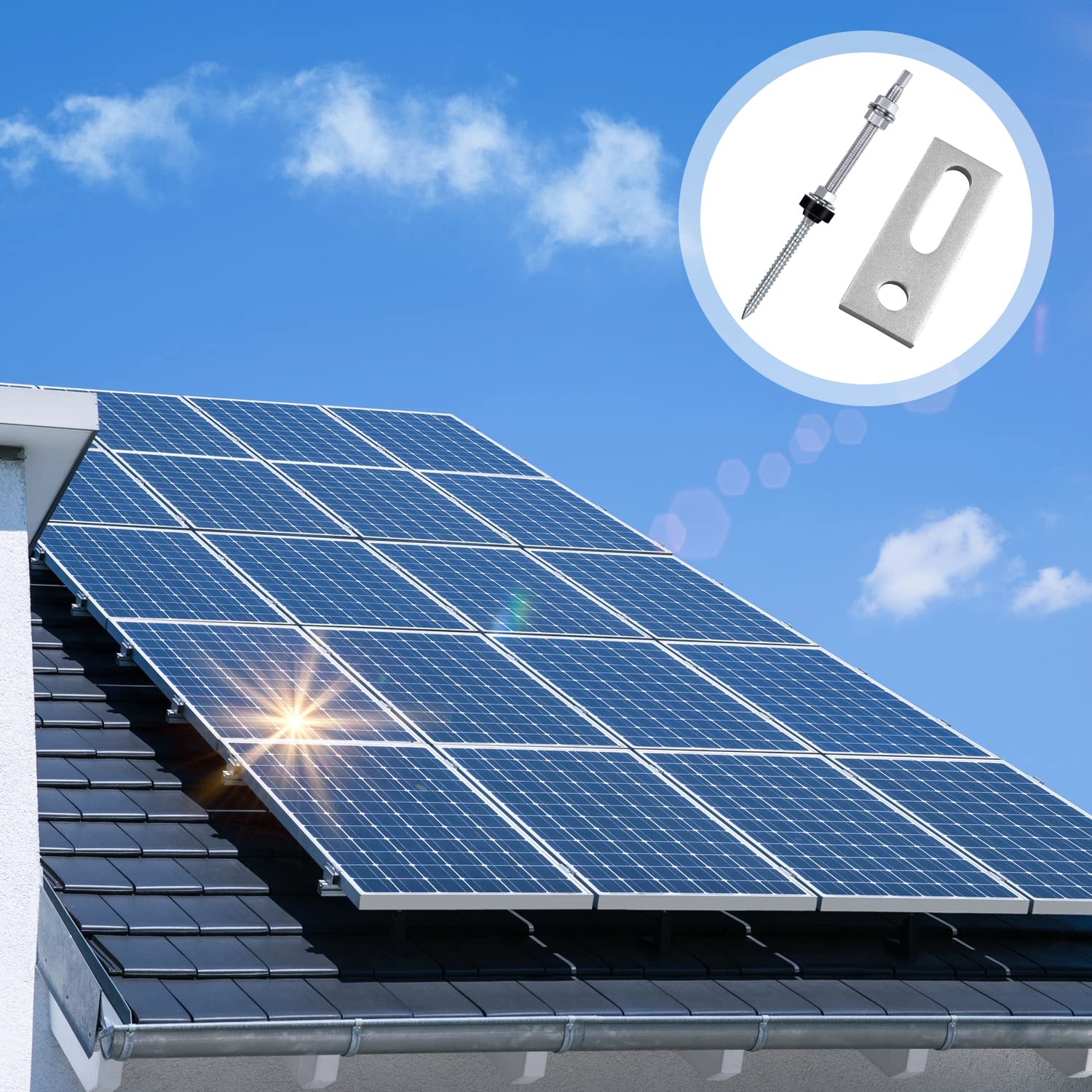 16 Stück Stockschrauben M10 x 200mm, Stockschrauben PV Anlage 304 Edelstahl Dichtung Sperrzahnmutter Adapterblech, Höhenverstellbar Für Photovoltaik Solarmontage Dachhalterung