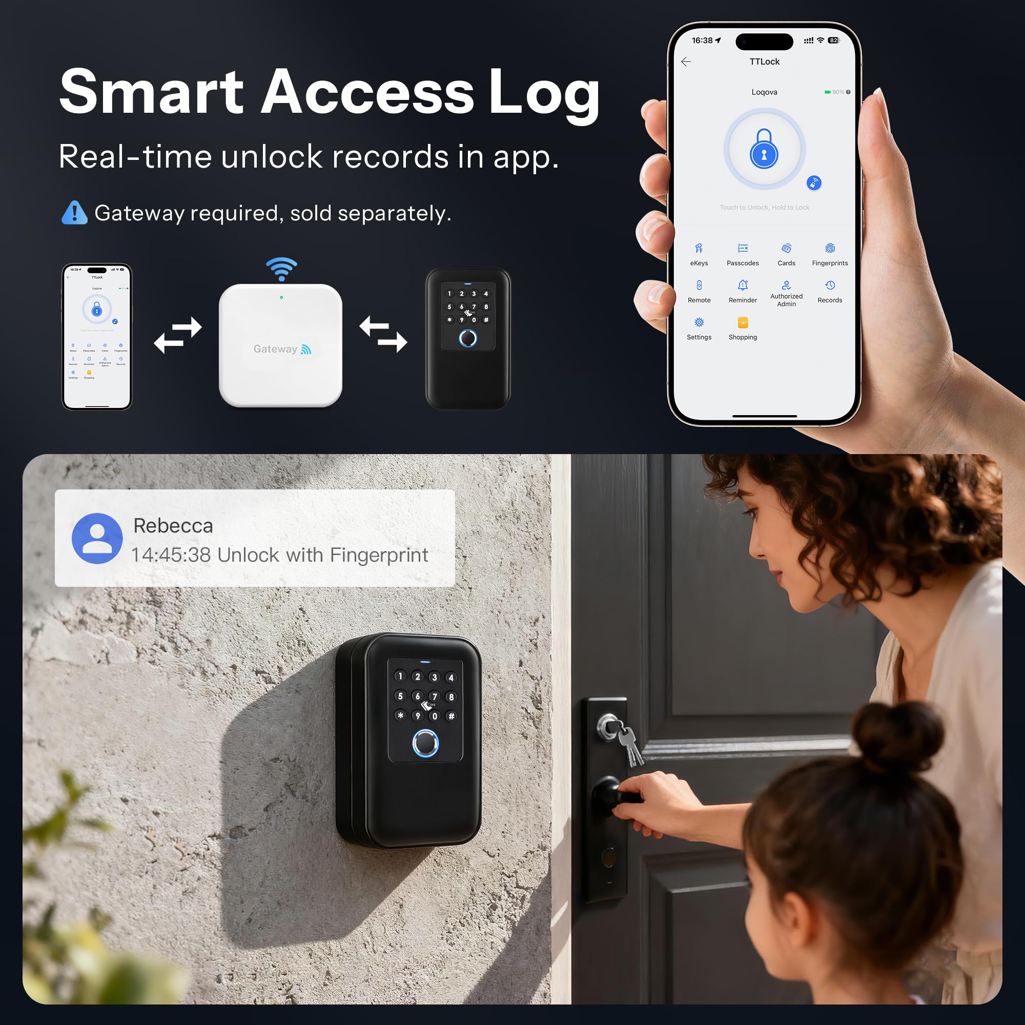 Boîte à clés intelligente avec empreintes digitales, code de passe, application TT-lock, carte d'accès et clé manuelle, étanchéité IP65, design mural ou manille pour l'extérieur, rangement de