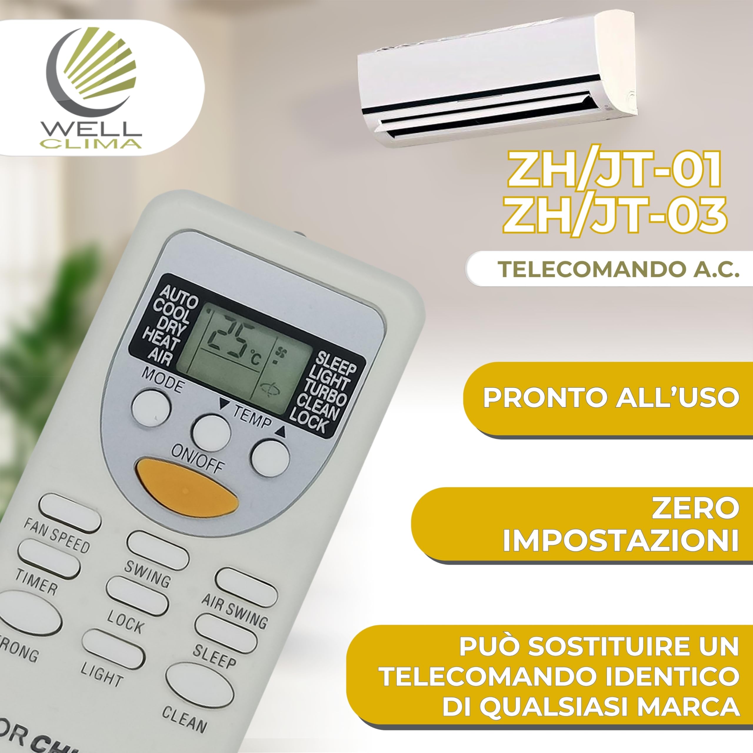 Wellclima® Telecomando di Ricambio per ZH/JT-01 e ZH/JT-03 – Compatibile solo con lo stesso modello dei marchi: Akai, Beko, Vaillant, Zephir, Bent e altri – Verifica compatibilità nelle immagini