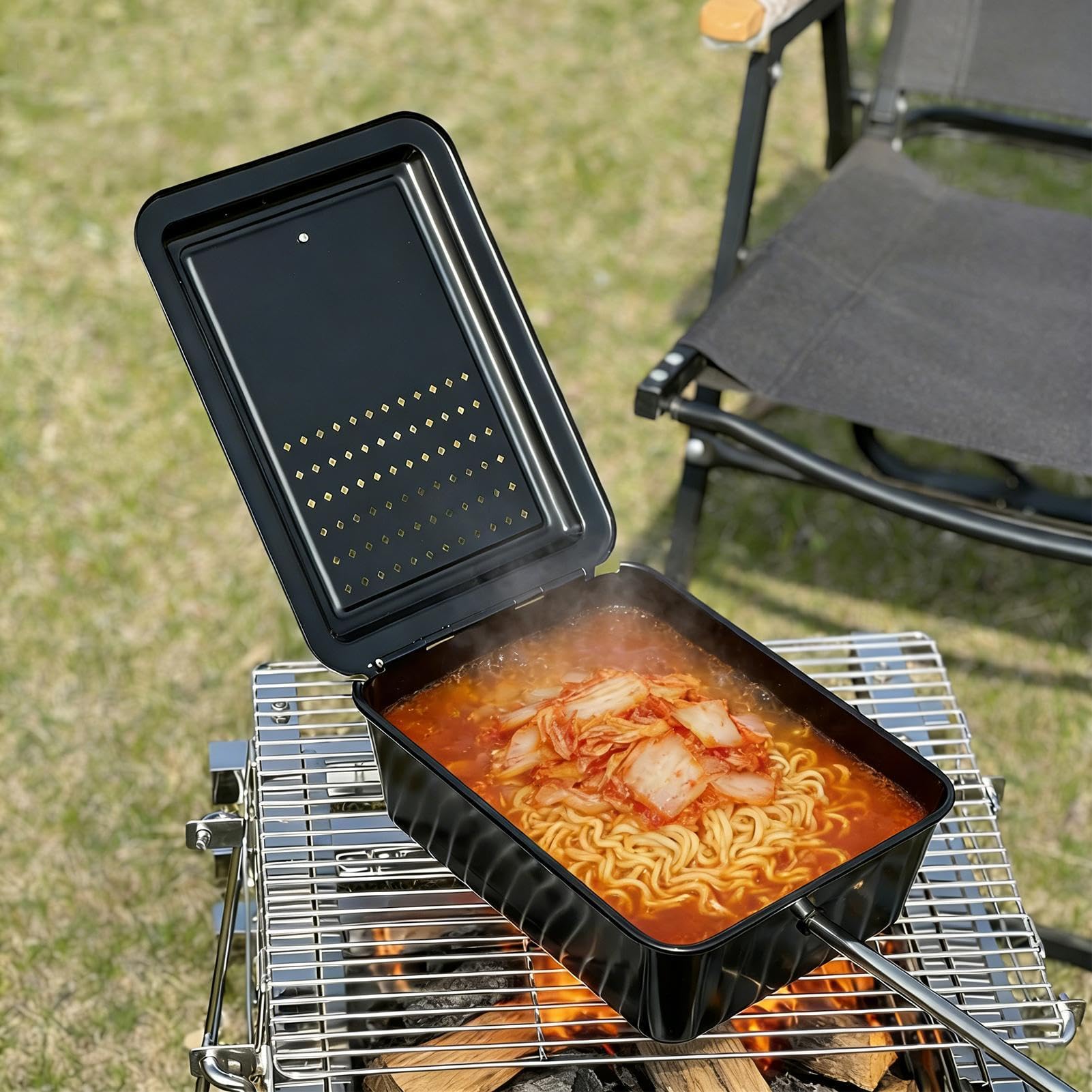 Camping-Popcornzubereiter Faltbares Antihaftbeschichtetes Kochgeschirr | Popcornbereiter Mit Langem Griff Für Picknick, Wandern, Reisen, Kochen, Outdoor-Grillen, Barbecue Und Nudeln