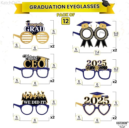 Miniatura 2 de KatchOn, Gafas de graduación azules y doradas 2025  Paquete de 12  Gafas de graduación, decoraciones de graduación 2025  Accesorios de cabina de