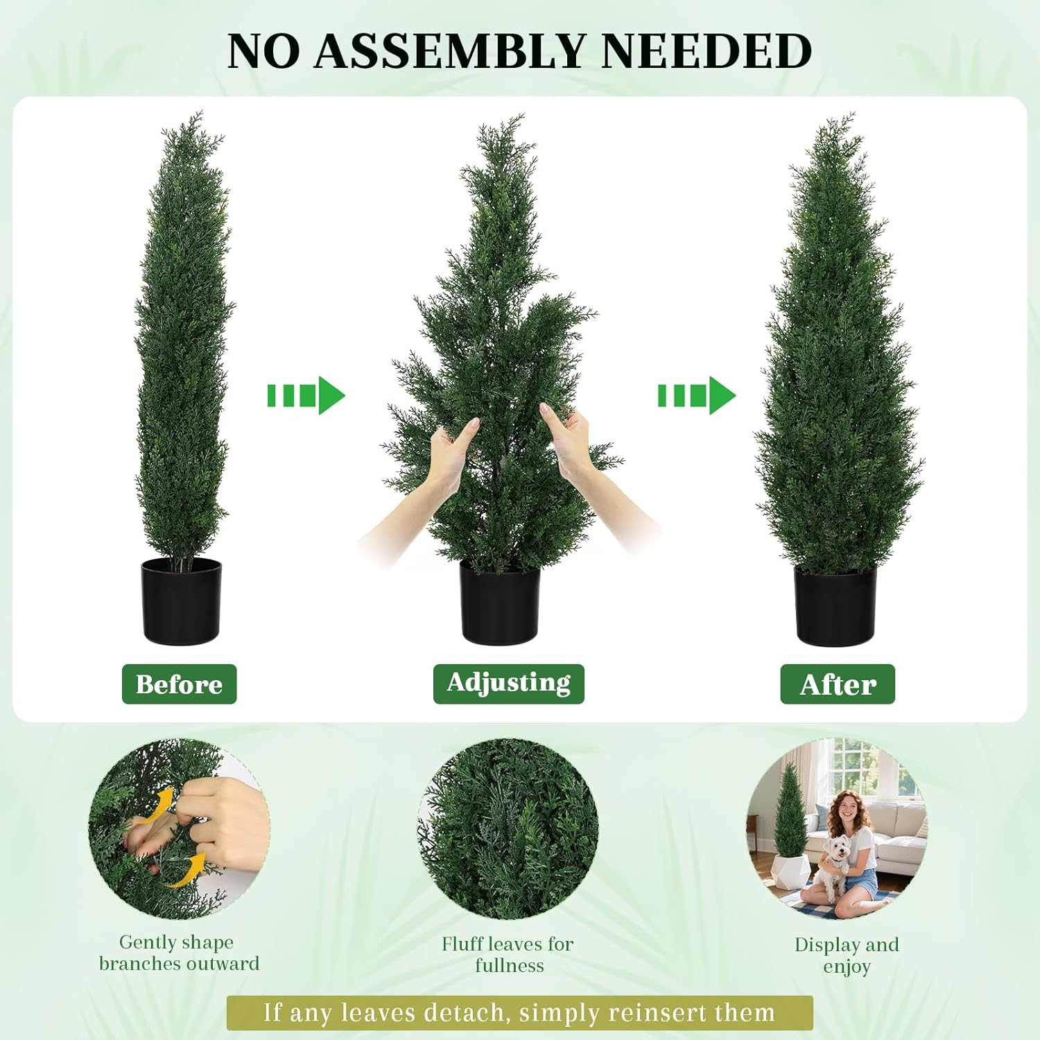 Artificial Cedar Topiary Tree Bundle, 4ft & 3ft UV Resistant Potted Fake Plants for Outdoors, Set of 4 Faux Evergreen Trees for Layered Porch & Garden Decor