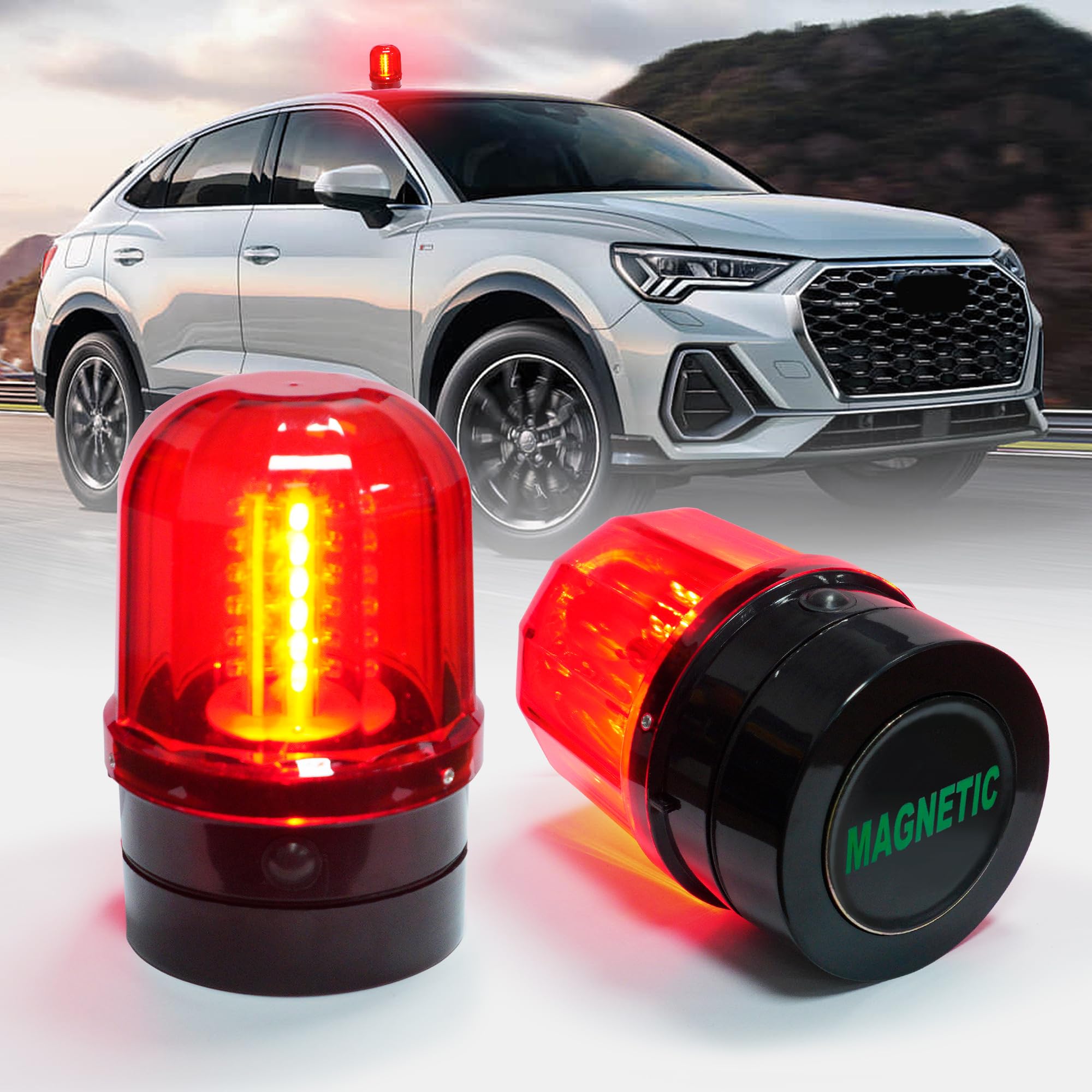 6" Red Rotating Flashing Beacon Light, LED Strobe Rotating Light with Magnetic Base for Vehicle Forklift Truck Tractor Golf Carts UTV Car Bus and Club Party Show Bar(Red, 1 Pack