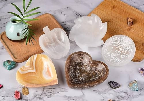 Miniatura 7 de AMOYSTONE Cuenco de corazón de jaspe natural de Marruecos de 5.5 pulgadas, plato de corazón de ágata marroquí, cuenco de cuarzo de cristal para