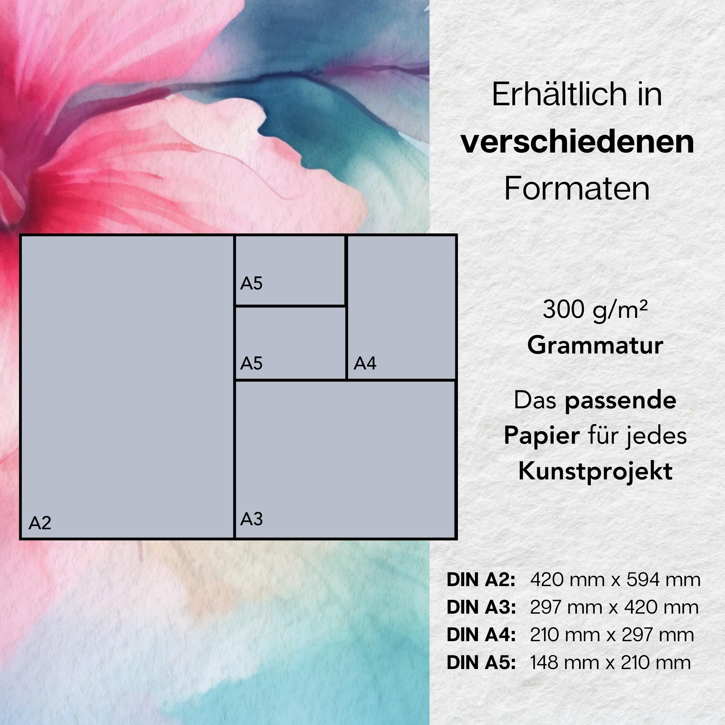 artdee Aquarellpapier DIN A2 weiß – 100 Blatt Vorratspack – 300 g/m² schweres Künstlerpapier für Aquarell, Gouache & Mixed Media