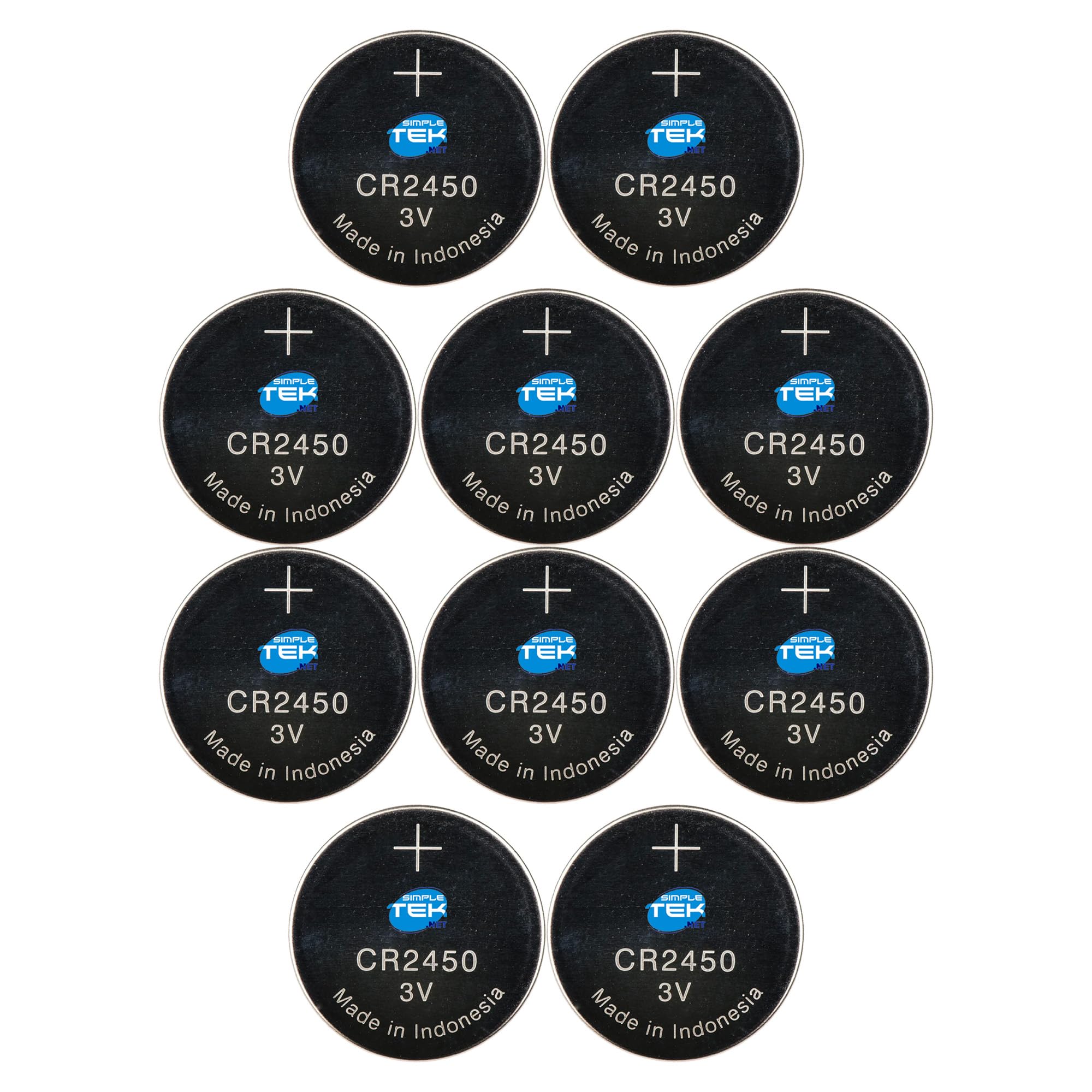 SIMPLETEK - 10 pilas de litio CR2450 3 V 620 mAh, botón redondo, para dispositivos electrónicos, mandos a distancia, copia de seguridad de memoria