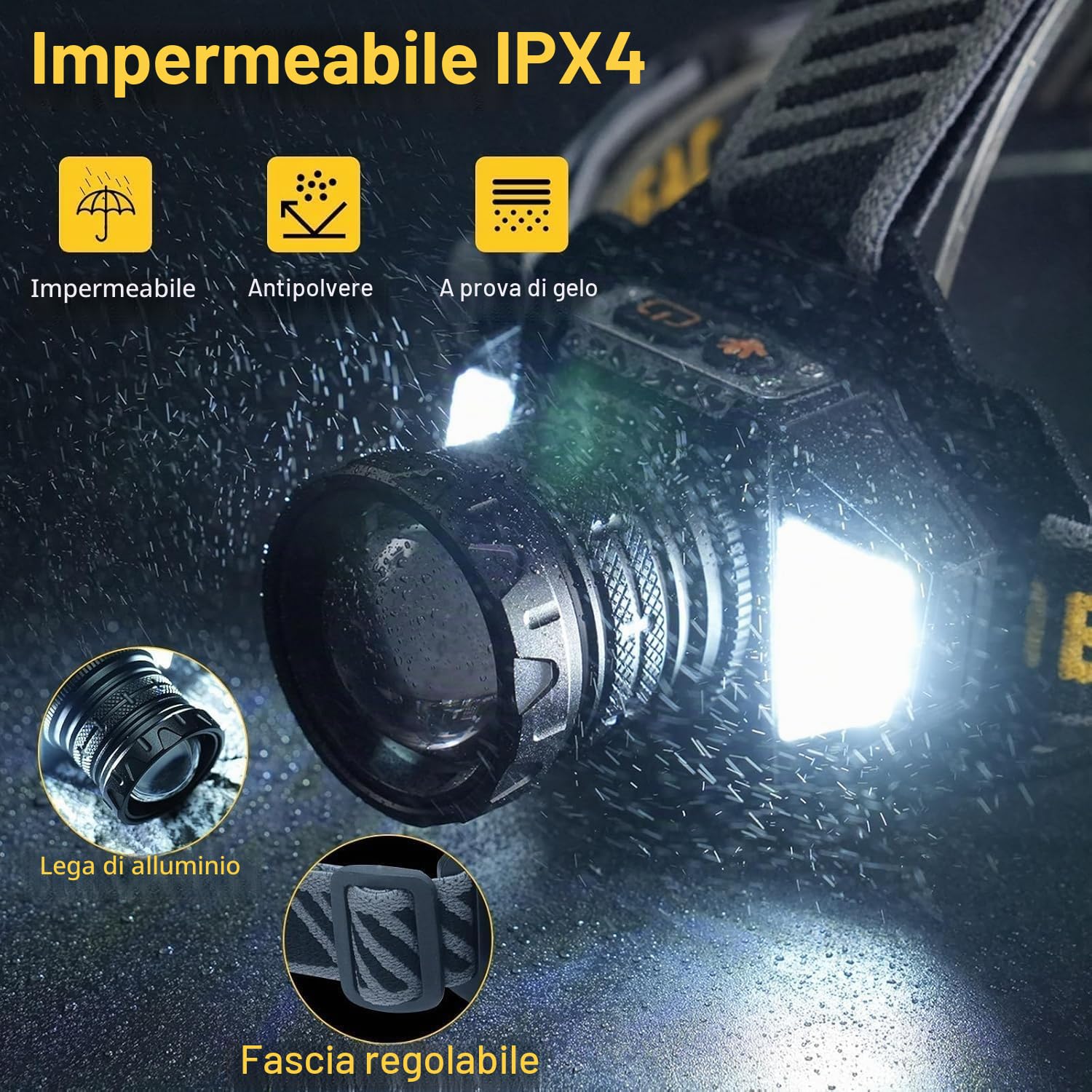 Lampada Frontale LED Ricaricabile, Super Luminosa 120000 Lumen, Lampada Frontale con 12 Modalità & Sensore & Impermeabile IPX7 & Angolo Regolabile 90°, Lampada Frontale LED per Campeggio e