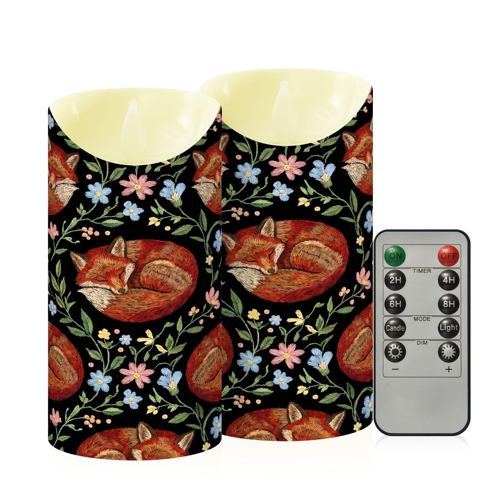 Ewusp Fox Flameless Candles Battery Operated Flickering LED Pillar Candles Set of 2 with Remote Control & Timer, for Home Decor Wedding Holiday Party Centerpieces