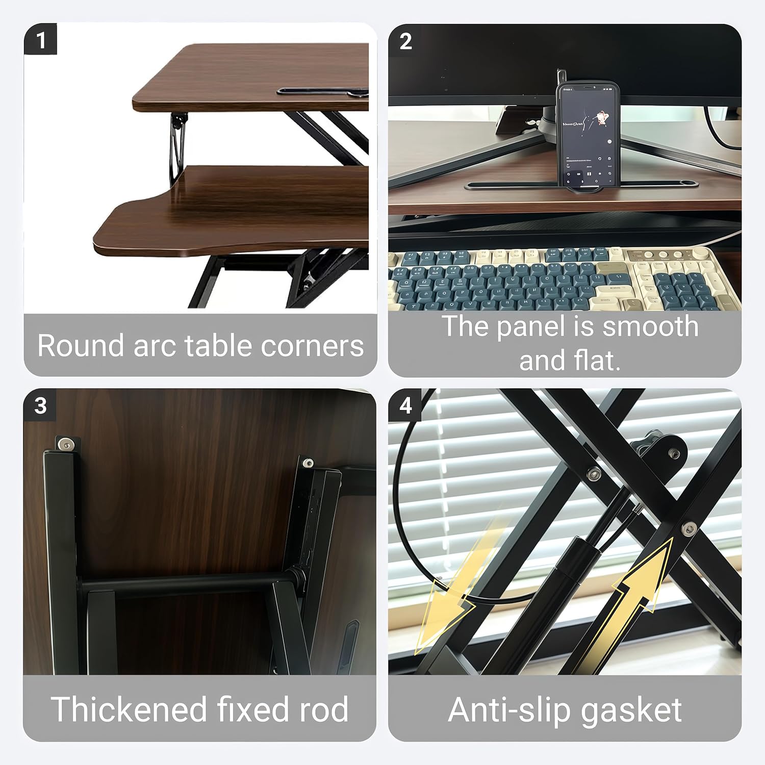 32-inch Standing Desk Converter - Height Adjustable Sit-Stand Riser for Dual Monitor & Laptop with Wide Keyboard Tray, Walnut Color