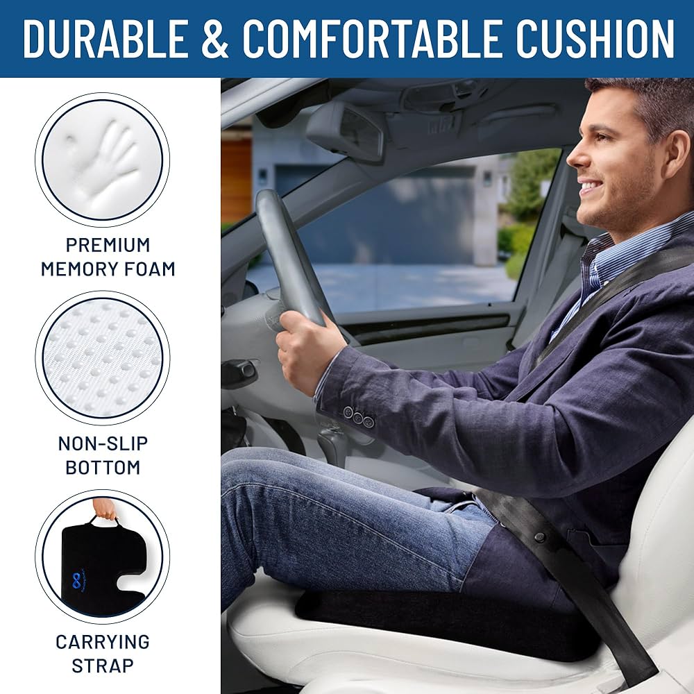 Amazon.com: Everlasting Comfort Memory Foam Car Seat Cushion - Tailbone Pain Relief, Driving Seat Cushion for Short People - Office, Wheelchair, Gaming Chair, Travel - Non-Slip, Washable Cover : Automotive