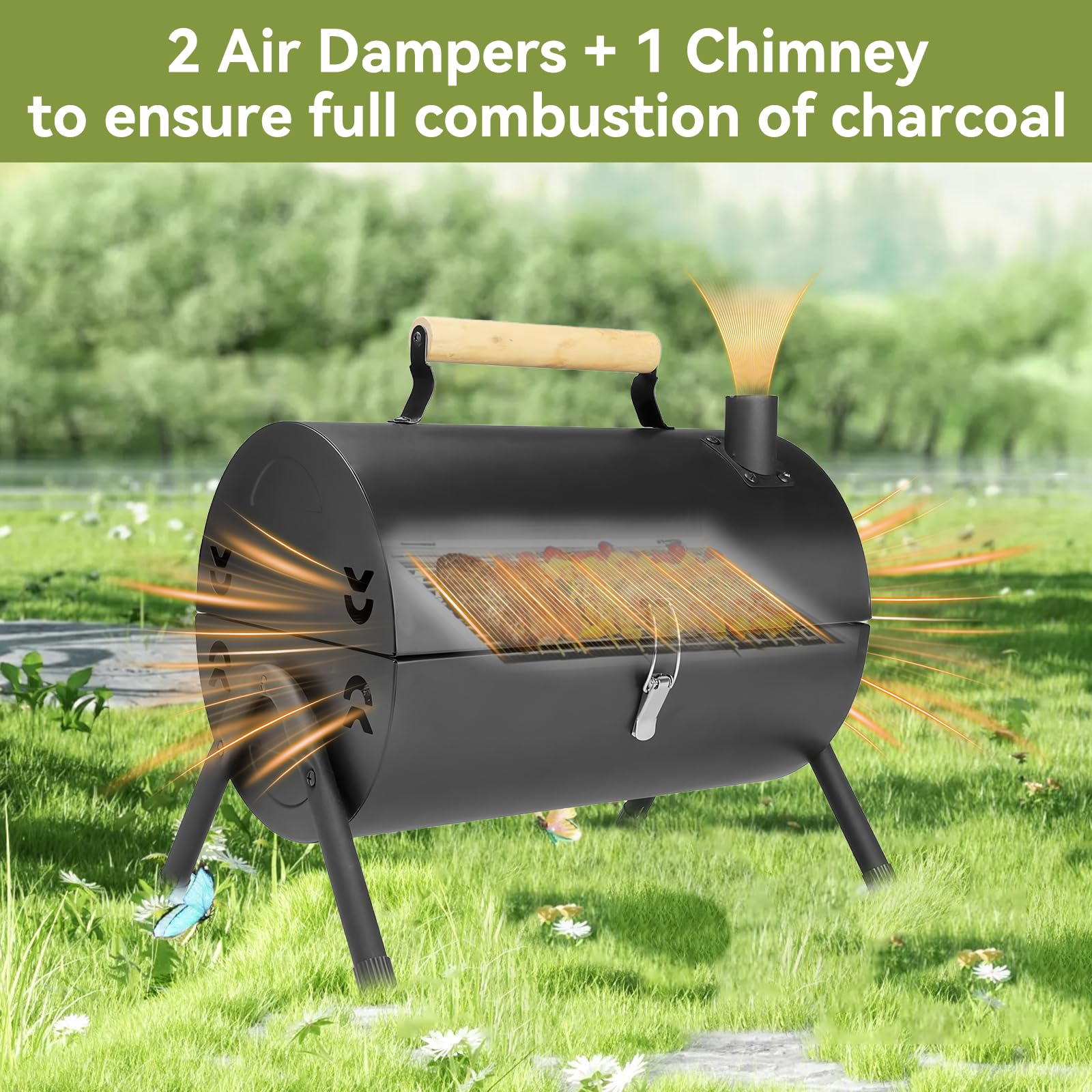 Barbecue au charbon de bois Petit Grill Pliable Double Surface de Cuisson BBQ Mini Grill en Valise avec Couvercle Grill de Table Portable pour Camping en Plein Air, Balcon et Pique-Nique