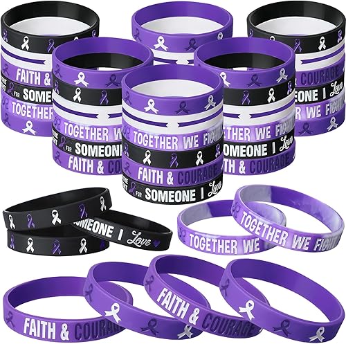 Pulseras de silicona con cinta morada, pulseras de silicona con esperanza, fuerza, fe, coraje, concienciación sobre la salud, unisex para aumentar