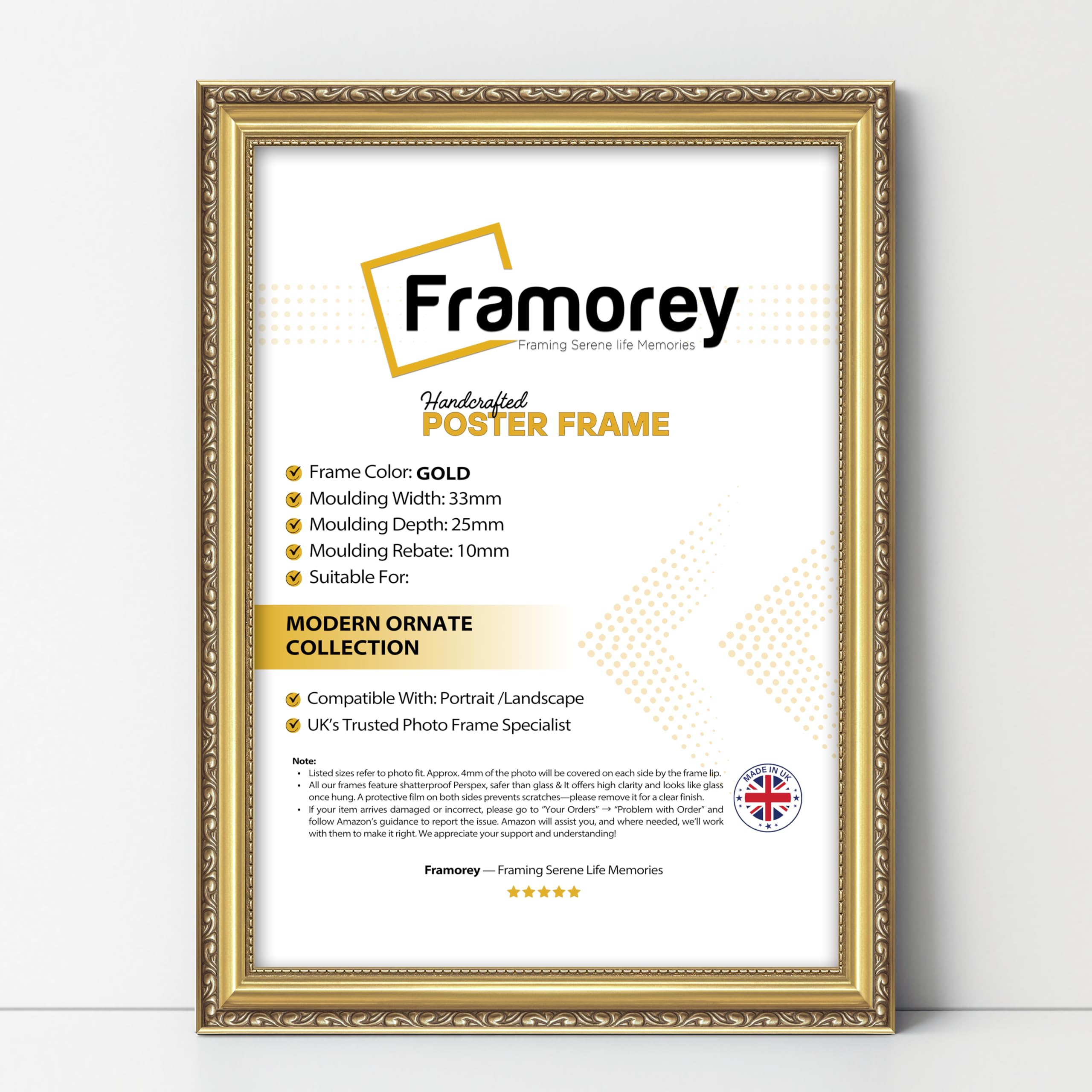 Framorey Framing Serene Life Memories Gold Framorey Shabby Chic Antique Style Picture Frame, 5X3.5 Inch Size Photo Frames, Wall Art Poster Frames, Best Photo Frames For Birthday Gift, Photo Print Frames