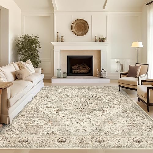 Miniatura 225 de Alfombras de área de 8 x 10 pies para sala de estar, vintage lavable con parte trasera antideslizante, resistente a las manchas, alfombra de área