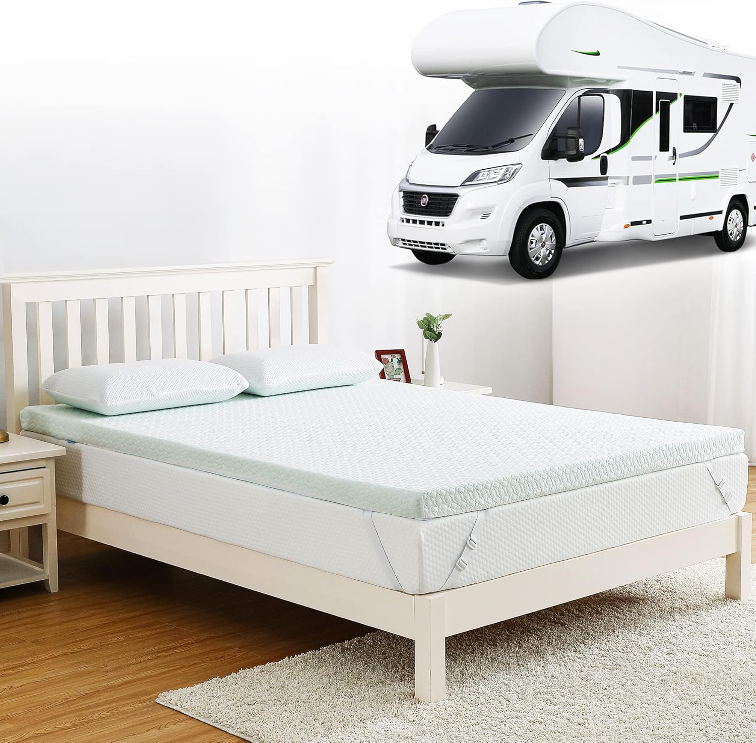 Short Queen Mattress Topper (RV Queen), Homhougo 2 Inch Green Tea