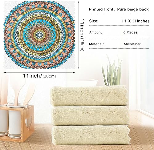 Miniatura 3 de Blue Mandala Floral Set of 6 Fast Drying Microfiber Towels for Kitchen Print Soft Microfiber Absorbant Towel for Countertop Sink
