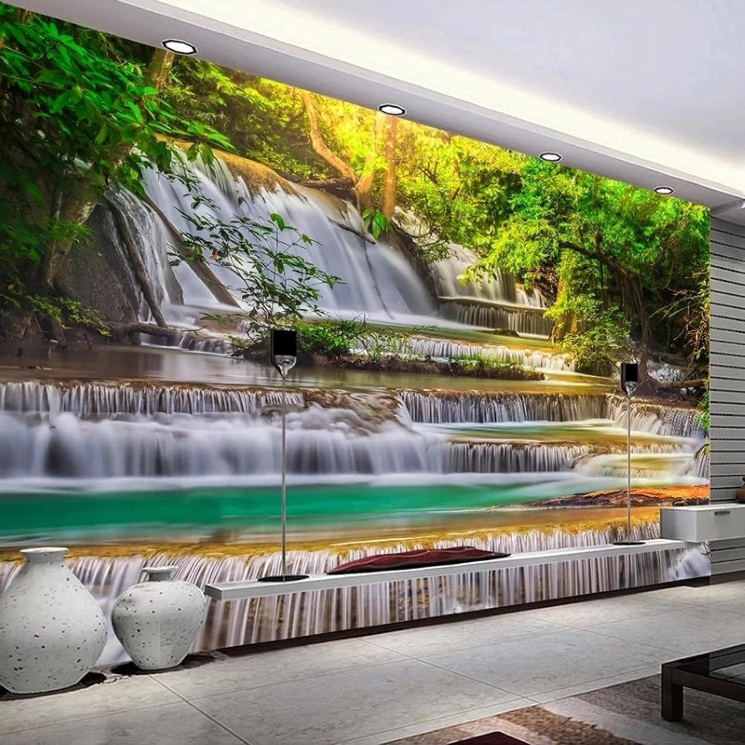 Papier Peint Panoramique Automne 300x210 cm décor cascade 3D intissé pour grand mur salon